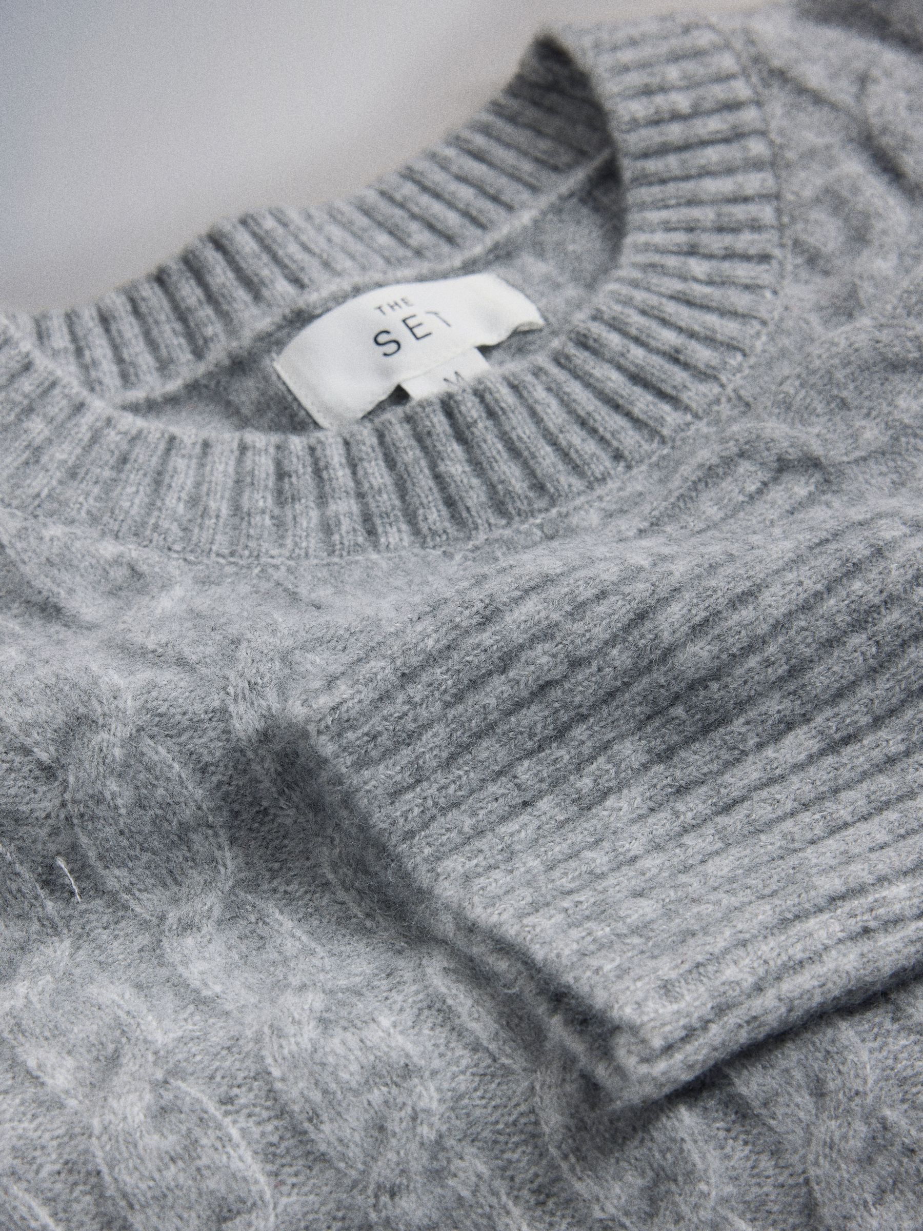 The Set Cable Knit Jumper and Joggers Co-ord Set - Grey - Regular - SIP Still Life