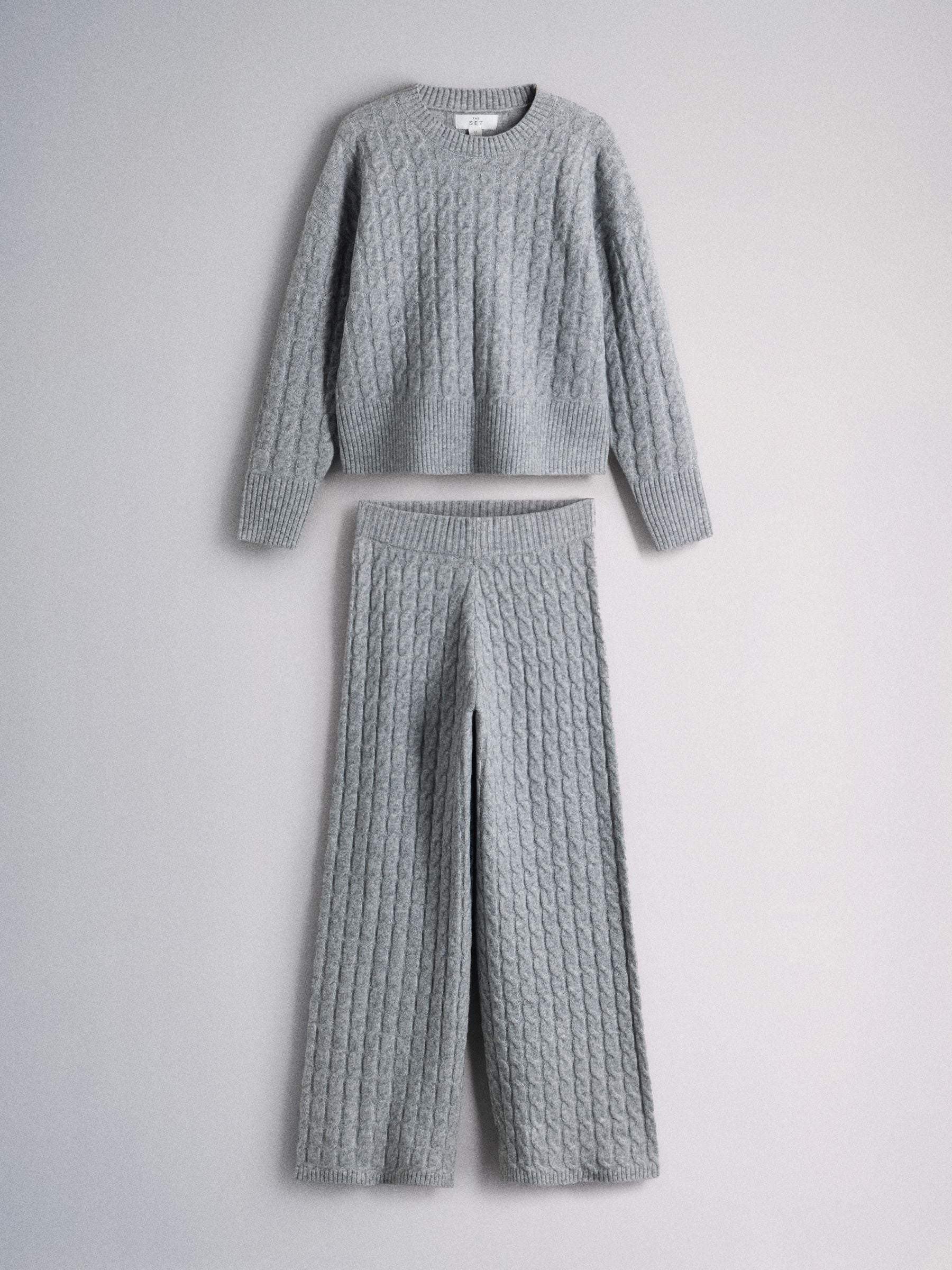 The Set Cable Knit Jumper and Joggers Co-ord Set - Grey - Regular - SIP Still Life