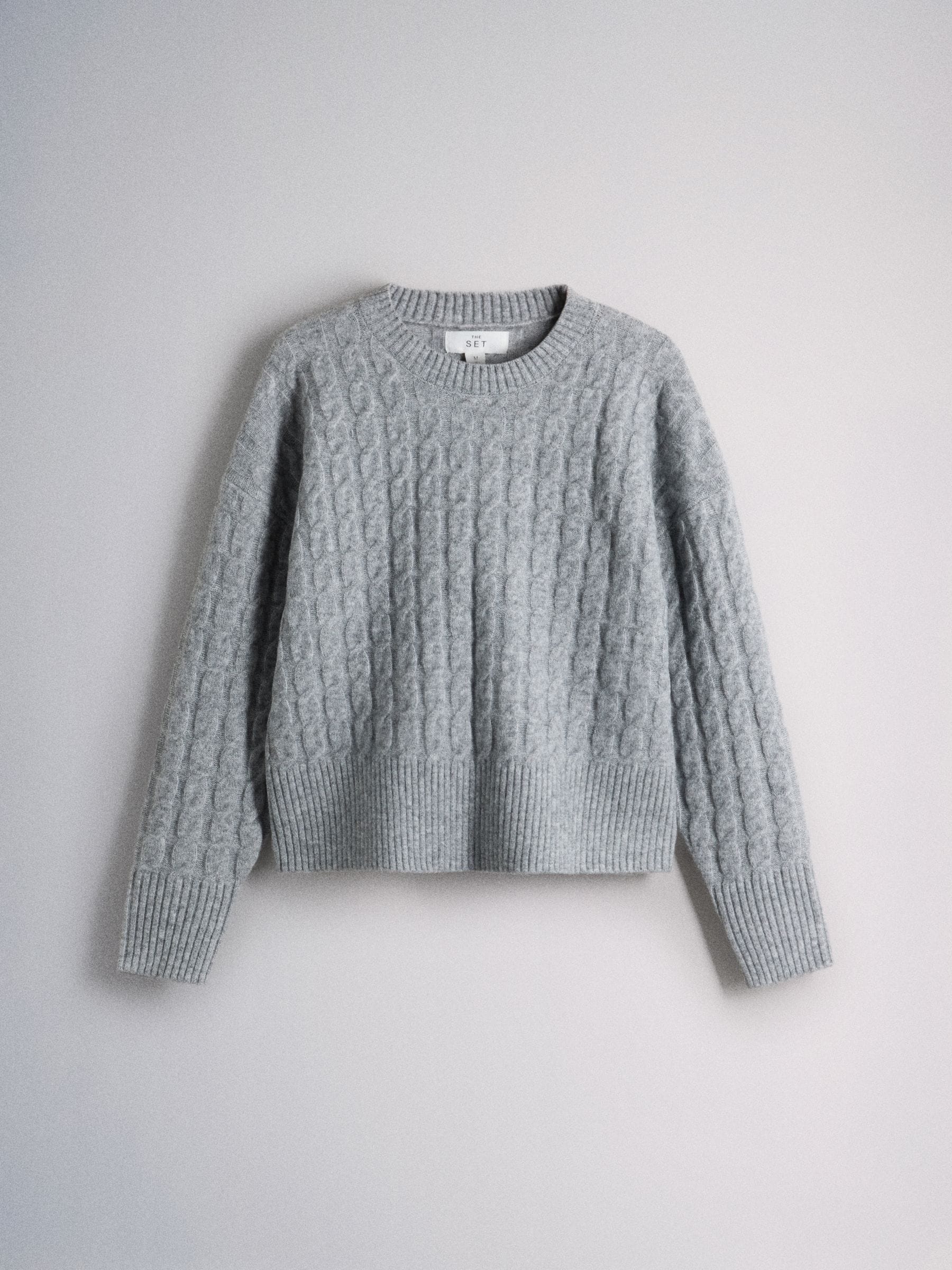 The Set Cable Knit Jumper and Joggers Co-ord Set - Grey - Regular - SIP Still Life