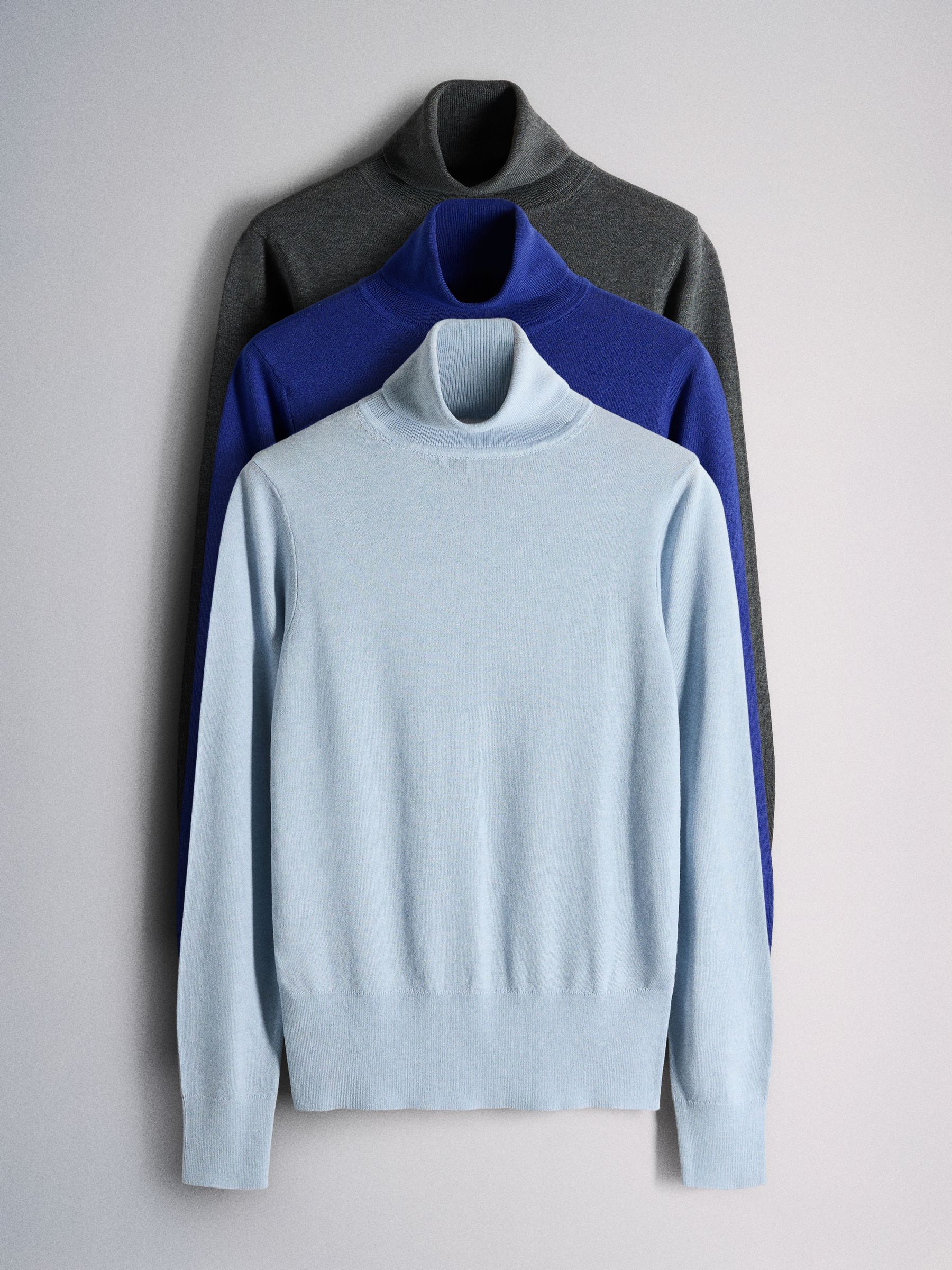 The Set 4 Pack Roll Neck Jumpers With Wool - Dark/Charcoal Grey/Halogen Blue/Navy - Regular - SIP Still Life