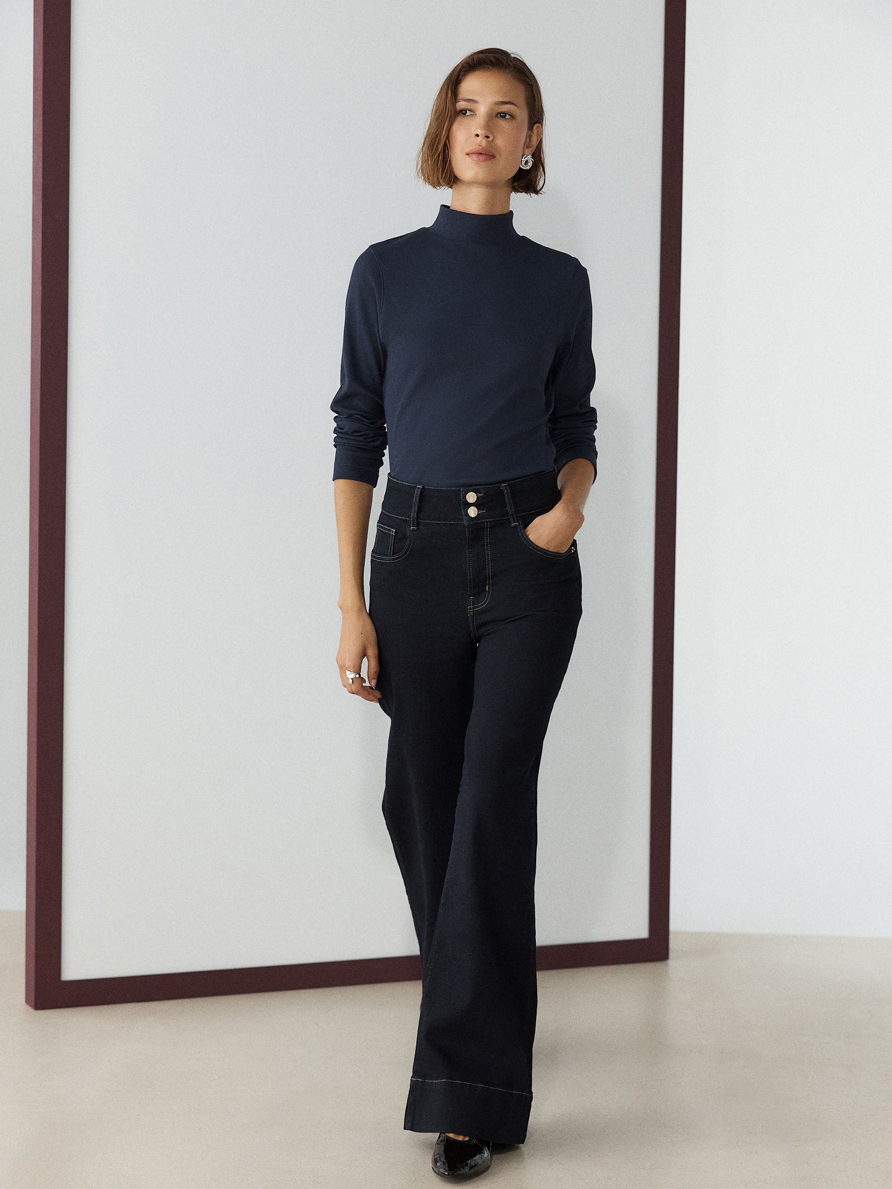 High Rise Stretch Wide Leg Jeans - Indigo Rinse Blue - Regular - Location Worn