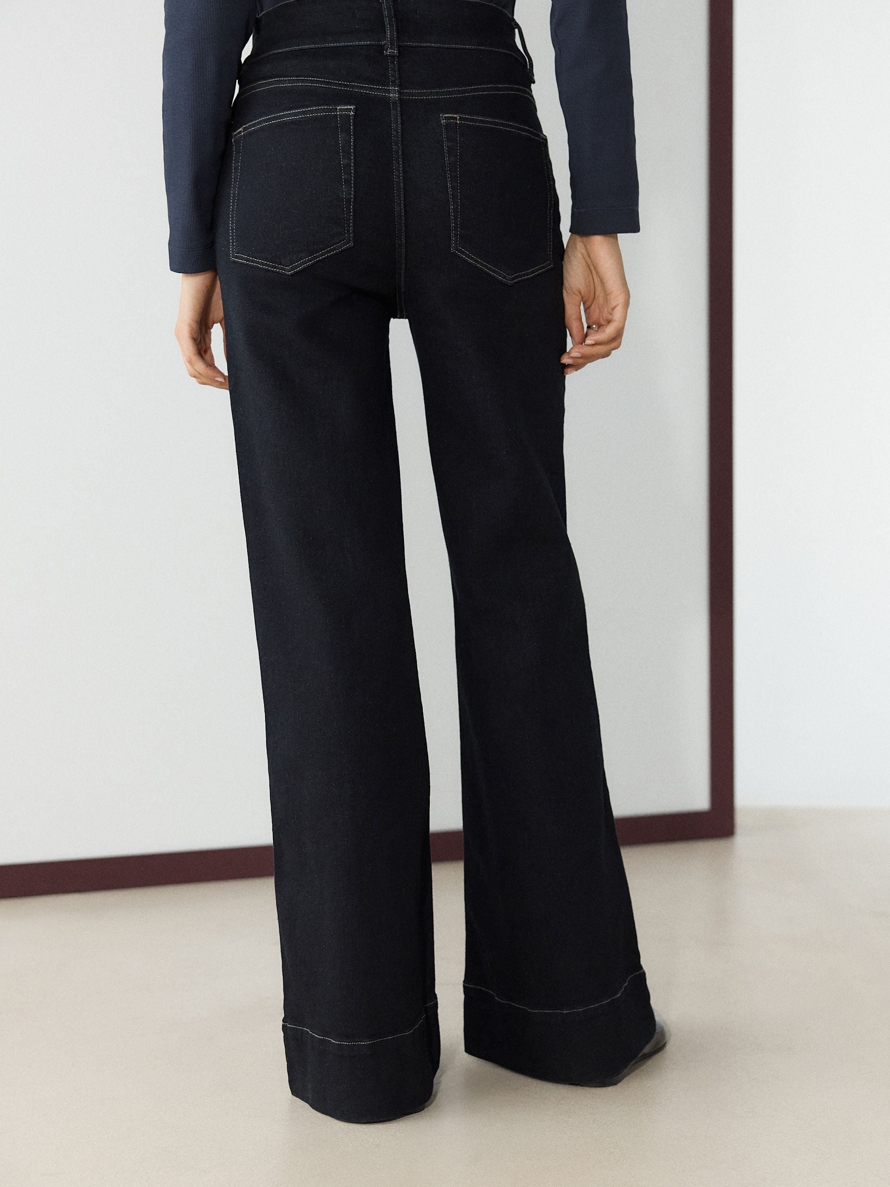 High Rise Stretch Wide Leg Jeans - Indigo Rinse Blue - Regular - Location Worn
