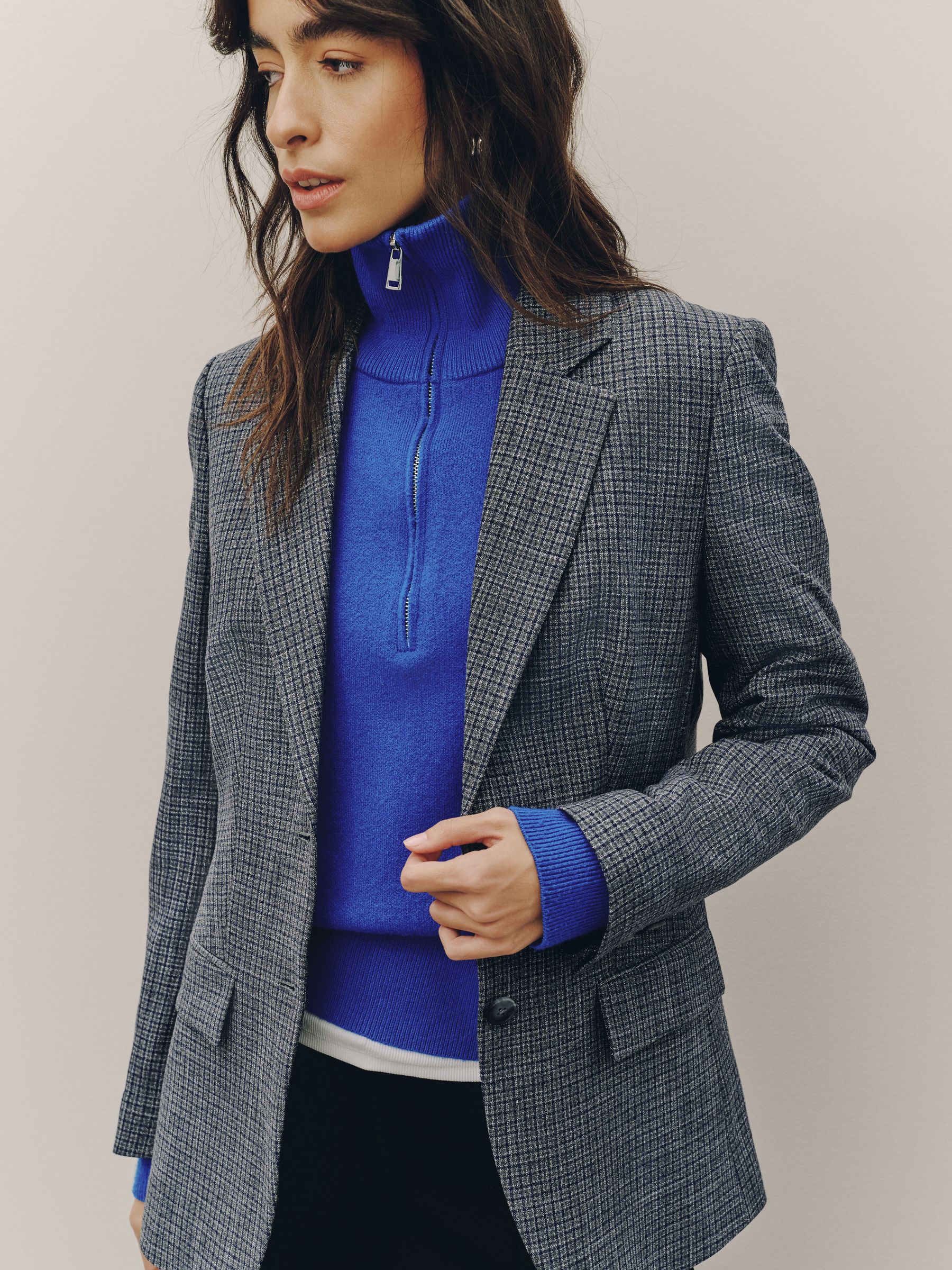 Tailored Single Breasted Blazer With Wool - Grey - Regular - SIP Worn