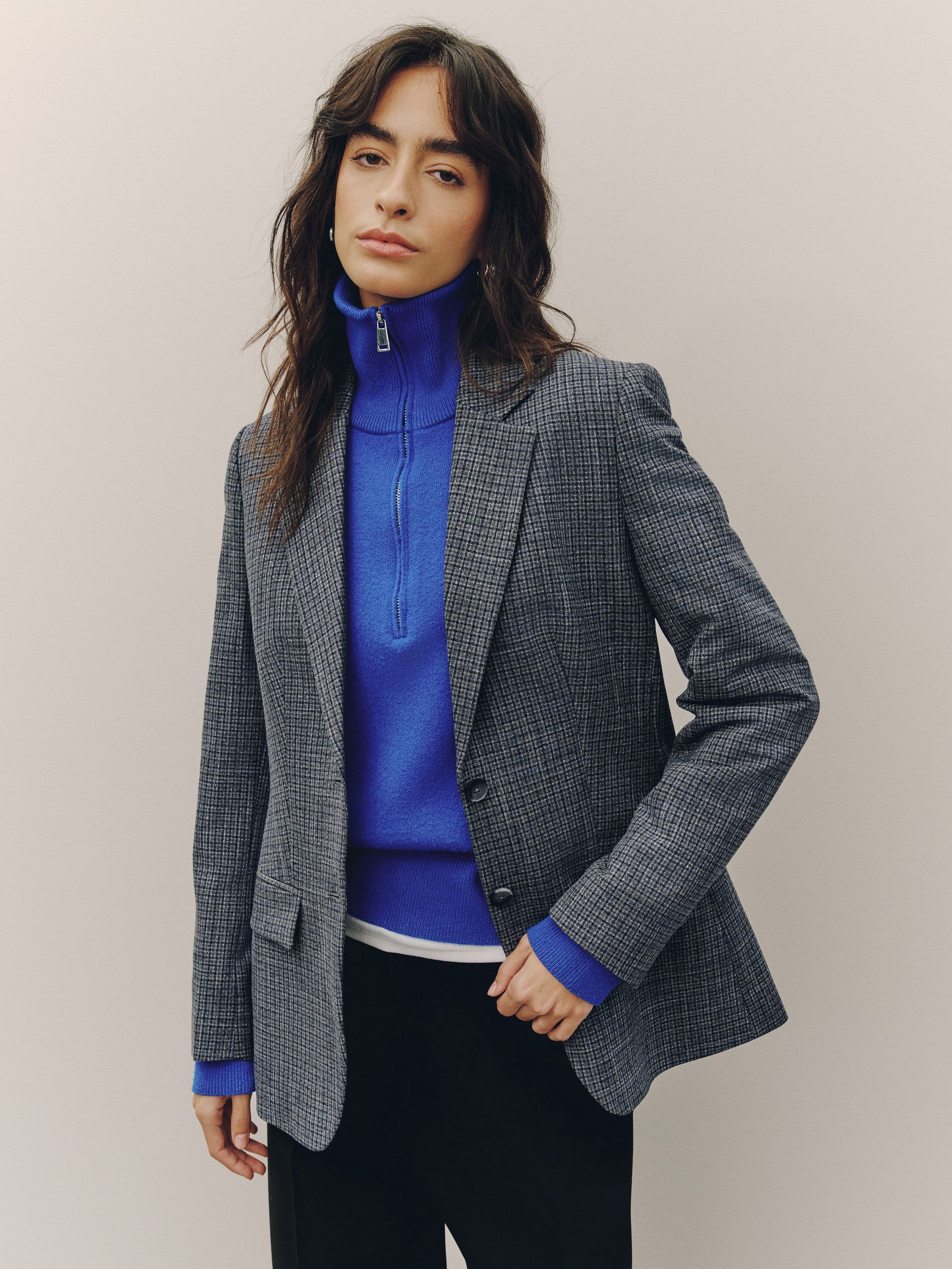 Tailored Single Breasted Blazer With Wool - Grey - Regular - SIP Worn