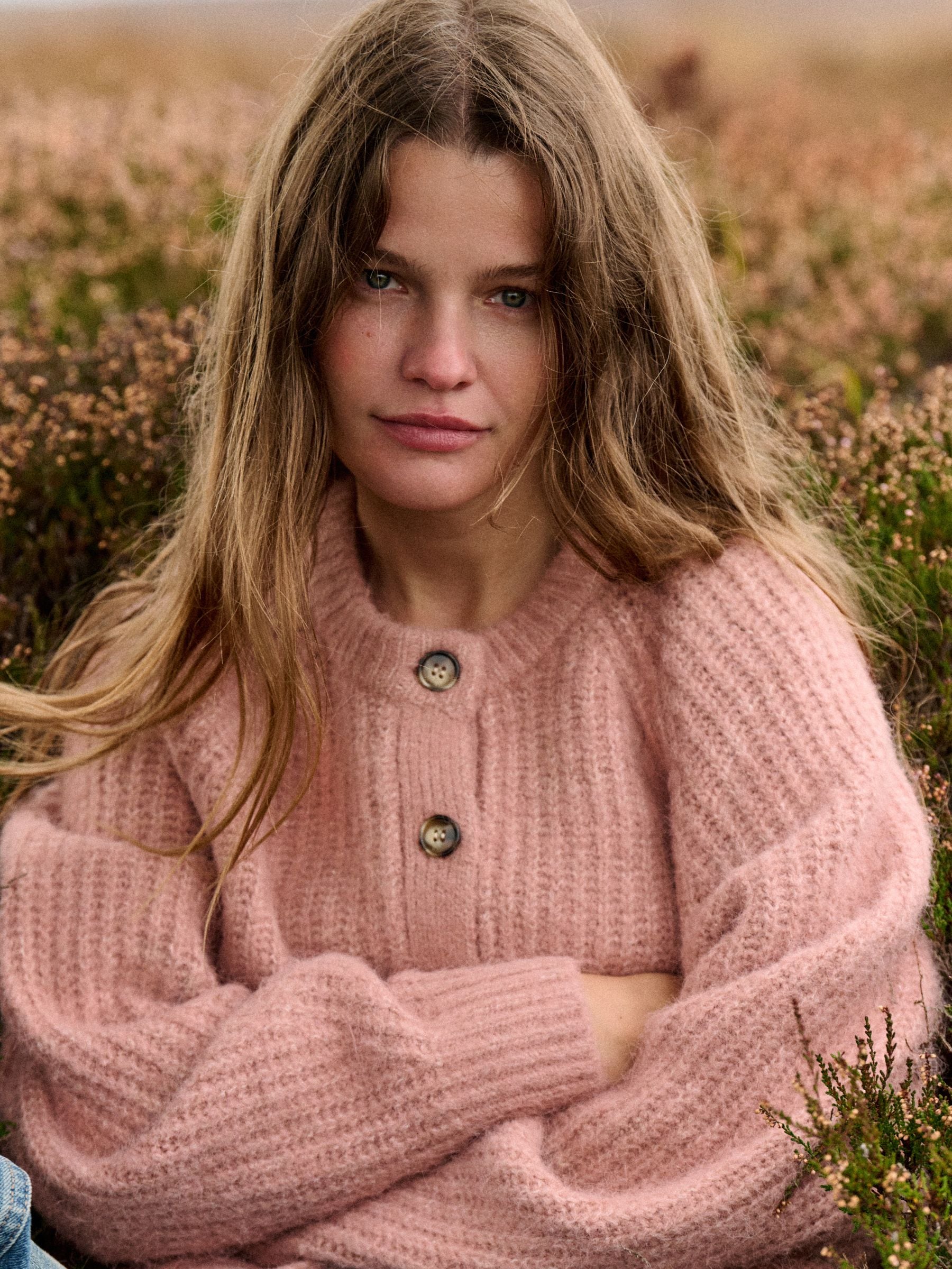 The Set 2 Pack Fluffy Crew Neck Cardigan - Cream / Baby Pink - Regular - Location Worn