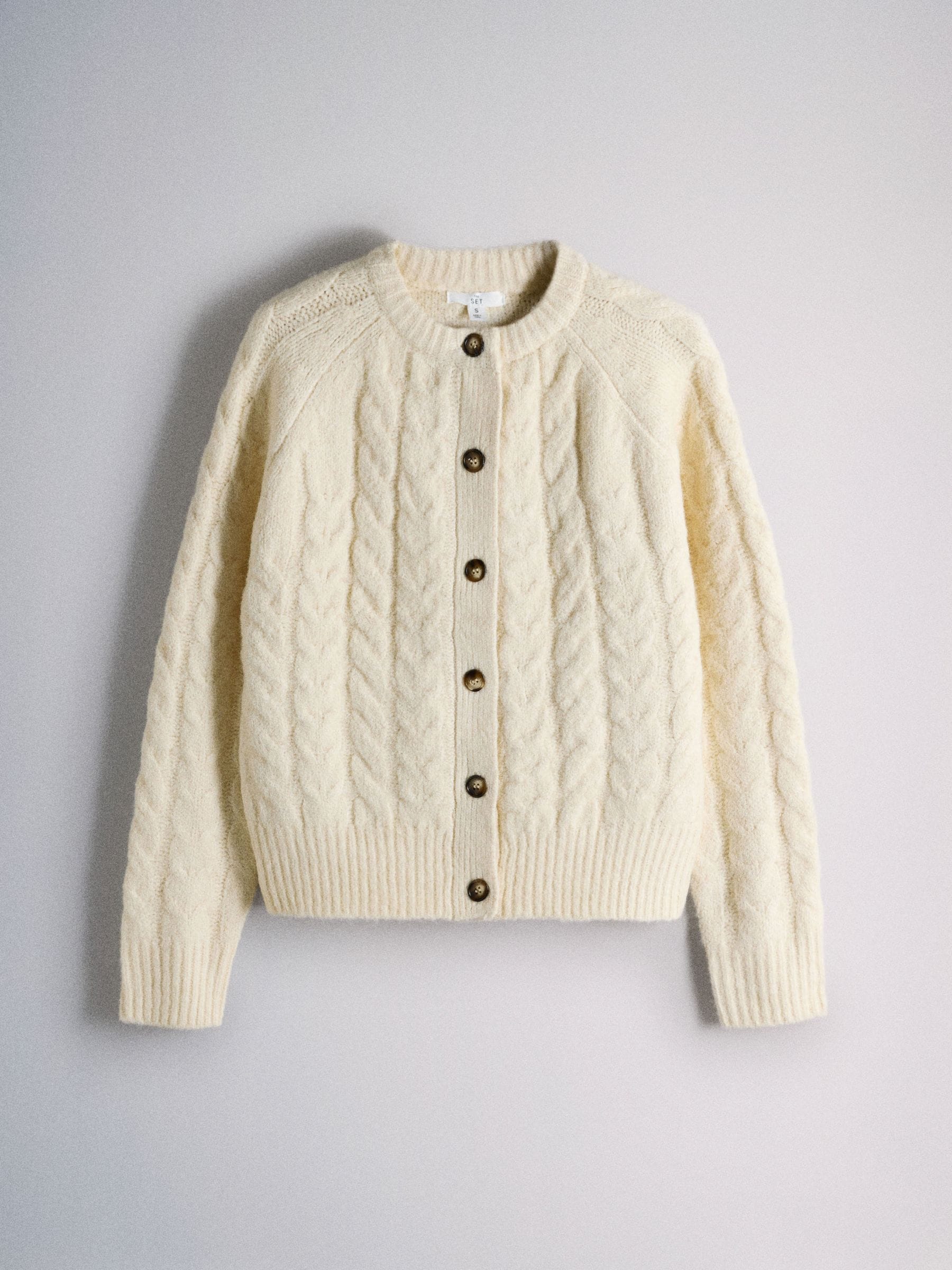 The Set 2 Pack Crew Neck Cable Cardigans - Cream/Taupe Brown - Regular - SIP Still Life