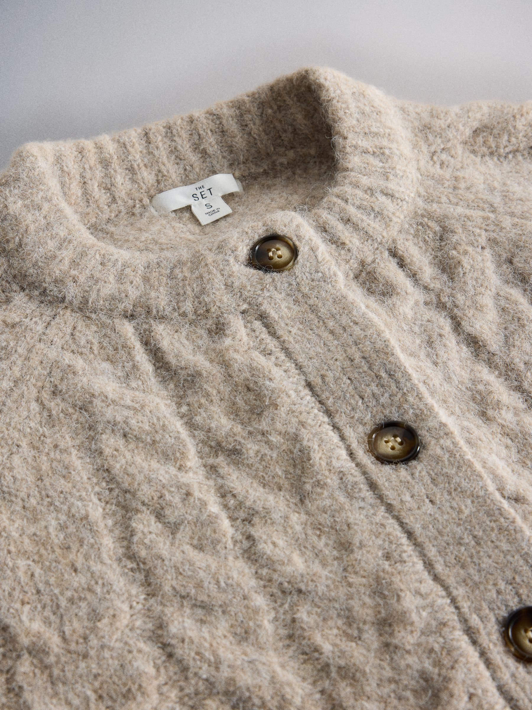 The Set 2 Pack Crew Neck Cable Cardigans - Cream/Taupe Brown - Regular - SIP Still Life