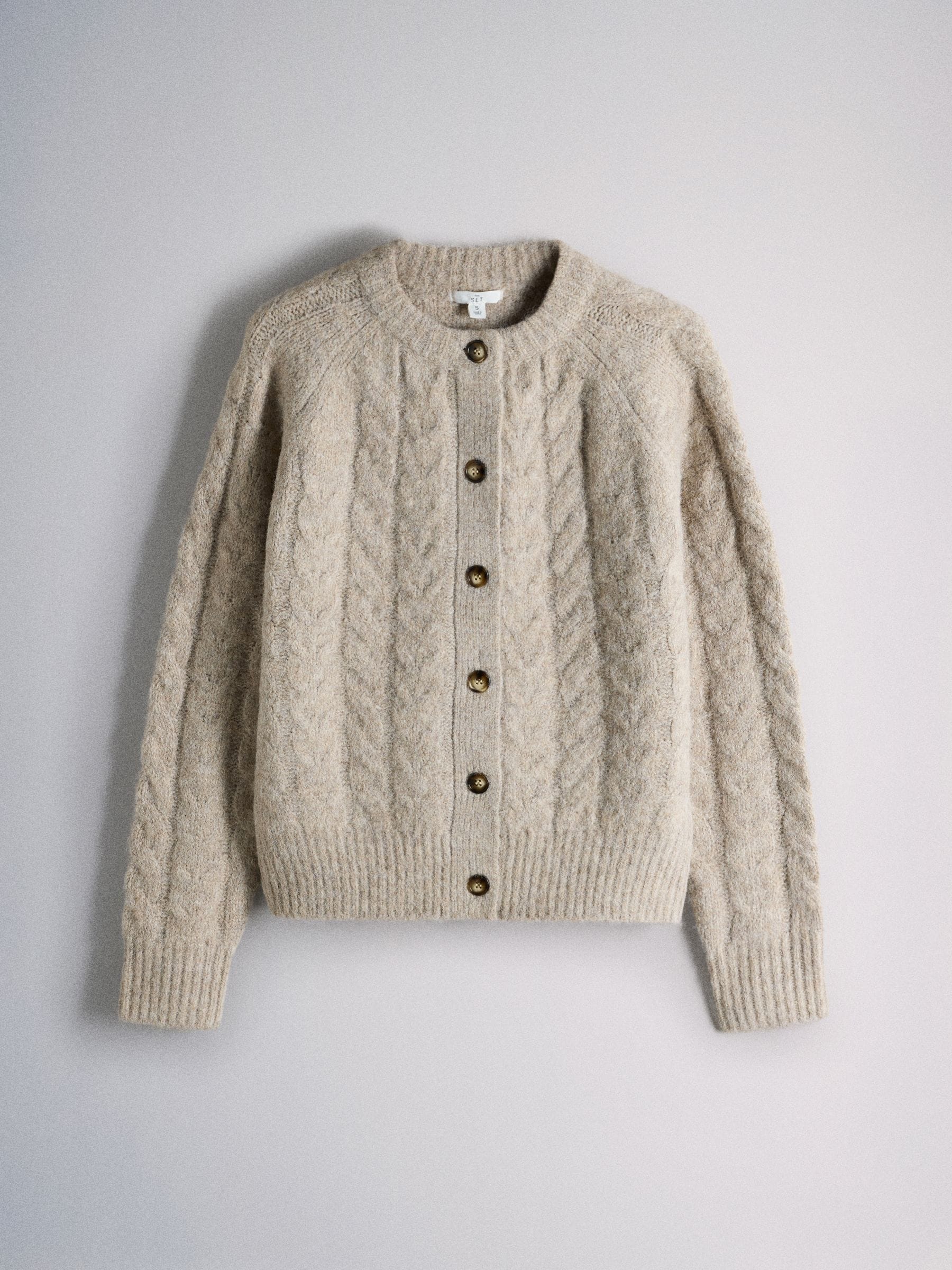 The Set 2 Pack Crew Neck Cable Cardigans - Cream/Taupe Brown - Regular - SIP Still Life