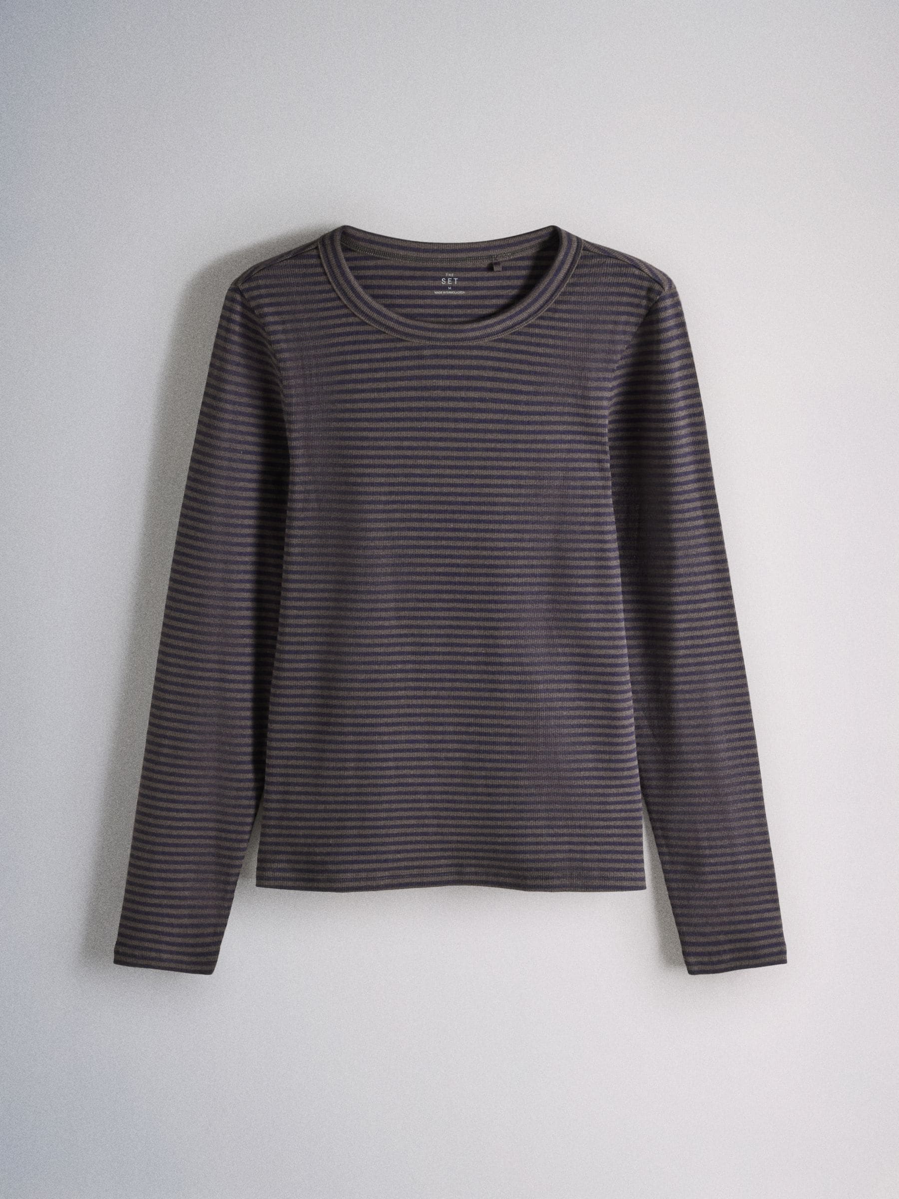 The Set 8 Pack Long Sleeve Slim Fit Ribbed T-Shirts - Brown/Navy/Ochre/Tan/Stripe/Neutral/White - Regular - SIP Still Life