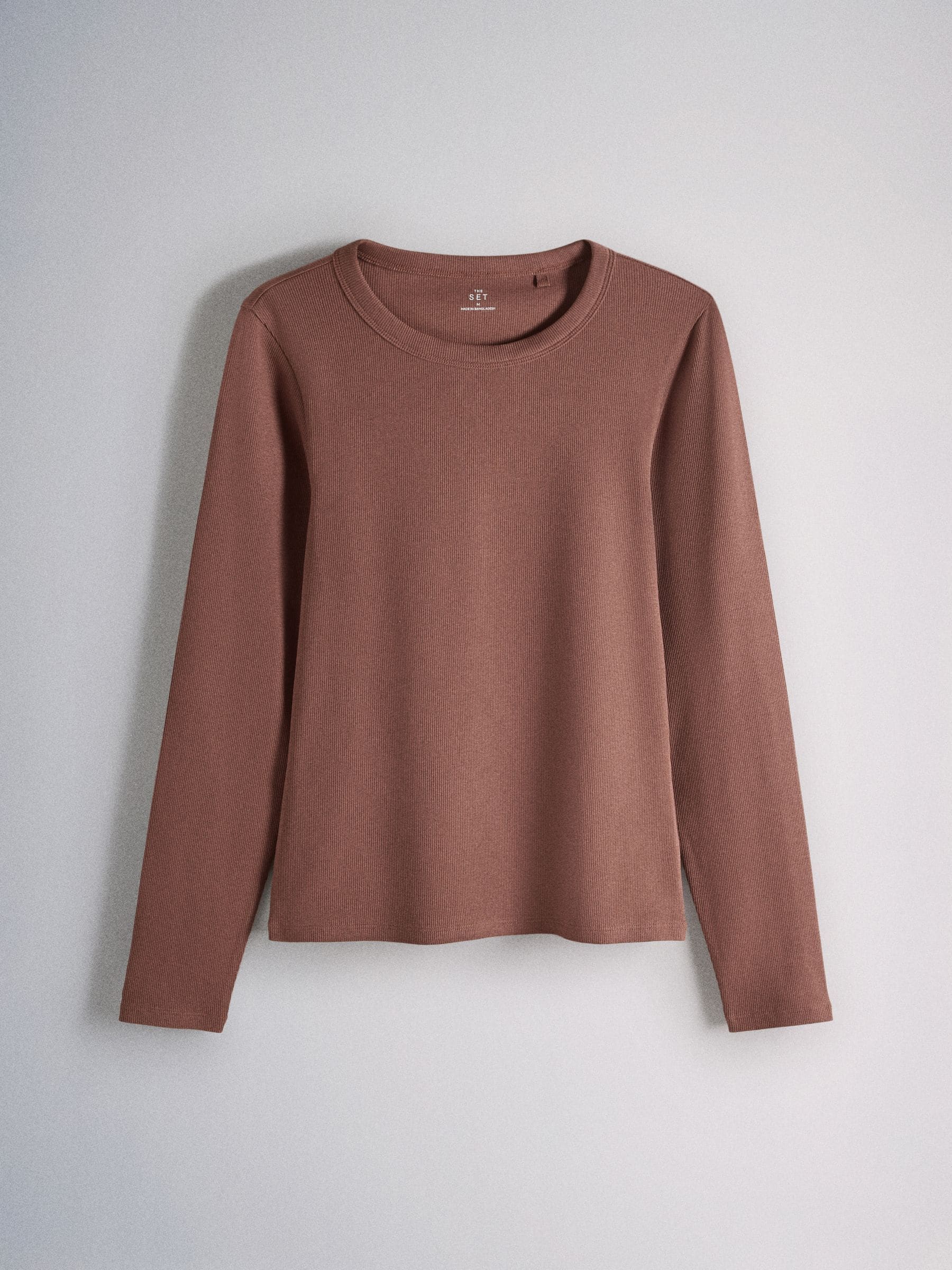 The Set 8 Pack Long Sleeve Slim Fit Ribbed T-Shirts - Brown/Navy/Ochre/Tan/Stripe/Neutral/White - Regular - SIP Still Life