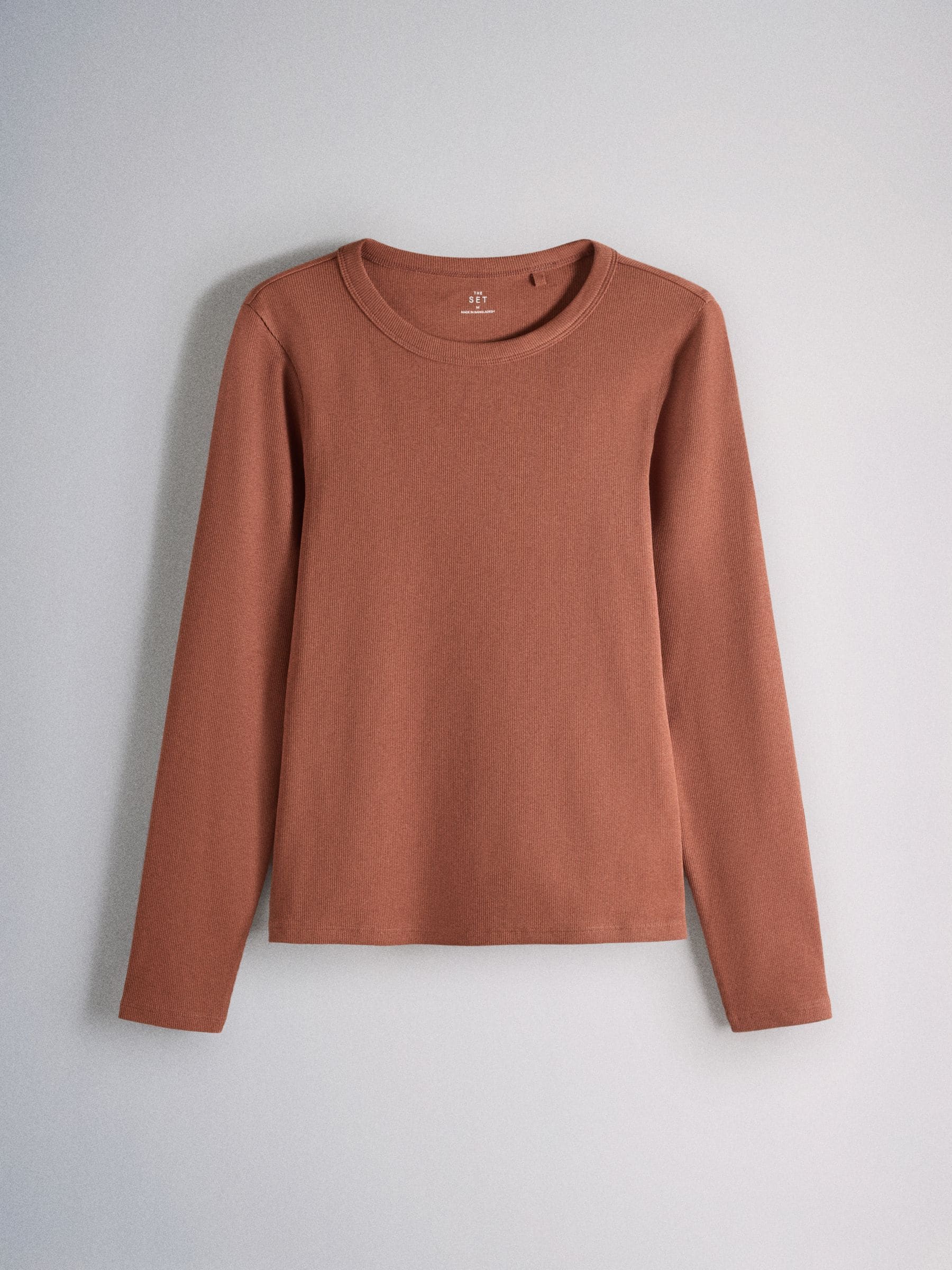 The Set 8 Pack Long Sleeve Slim Fit Ribbed T-Shirts - Brown/Navy/Ochre/Tan/Stripe/Neutral/White - Regular - SIP Still Life