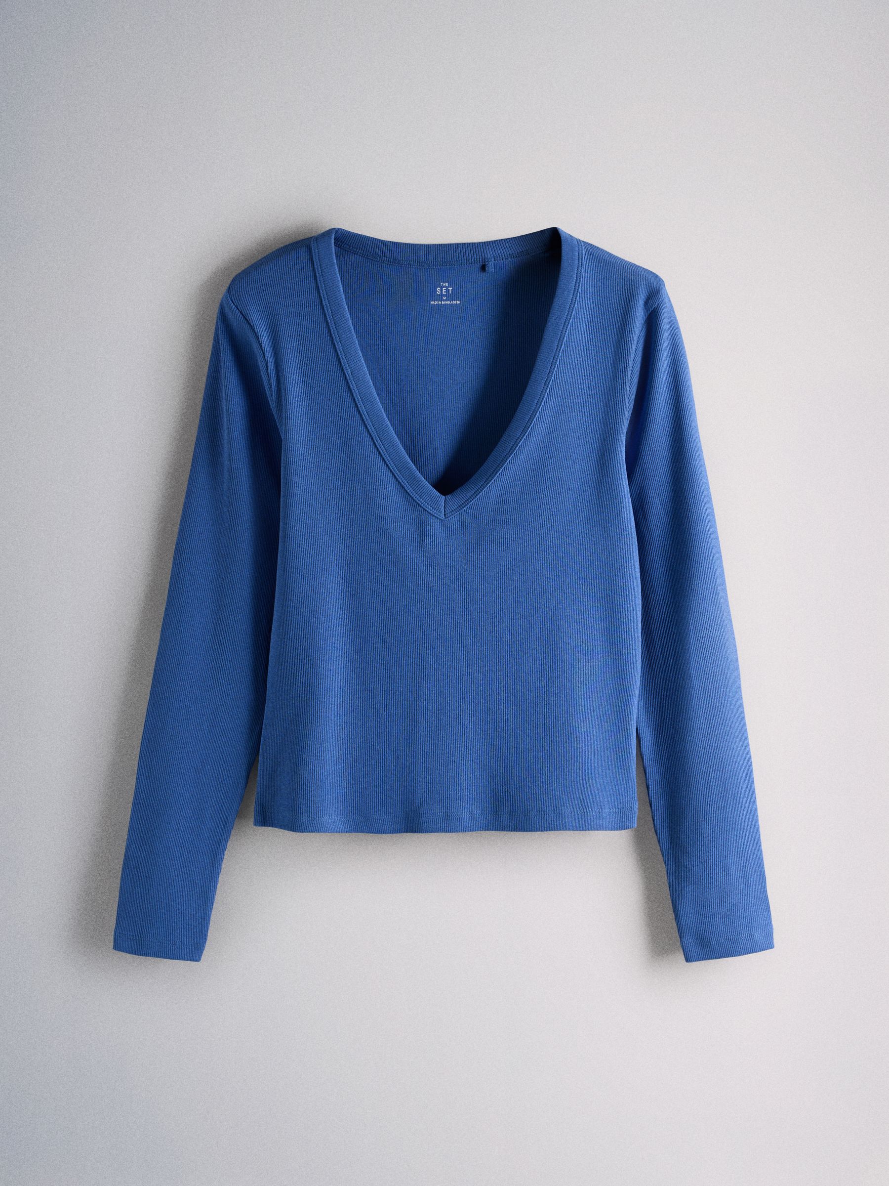 The Set 5 Pack V-Neck Ribbed Long Sleeve T-Shirts - Cobalt Blue/Black/Grey - Regular - SIP Still Life