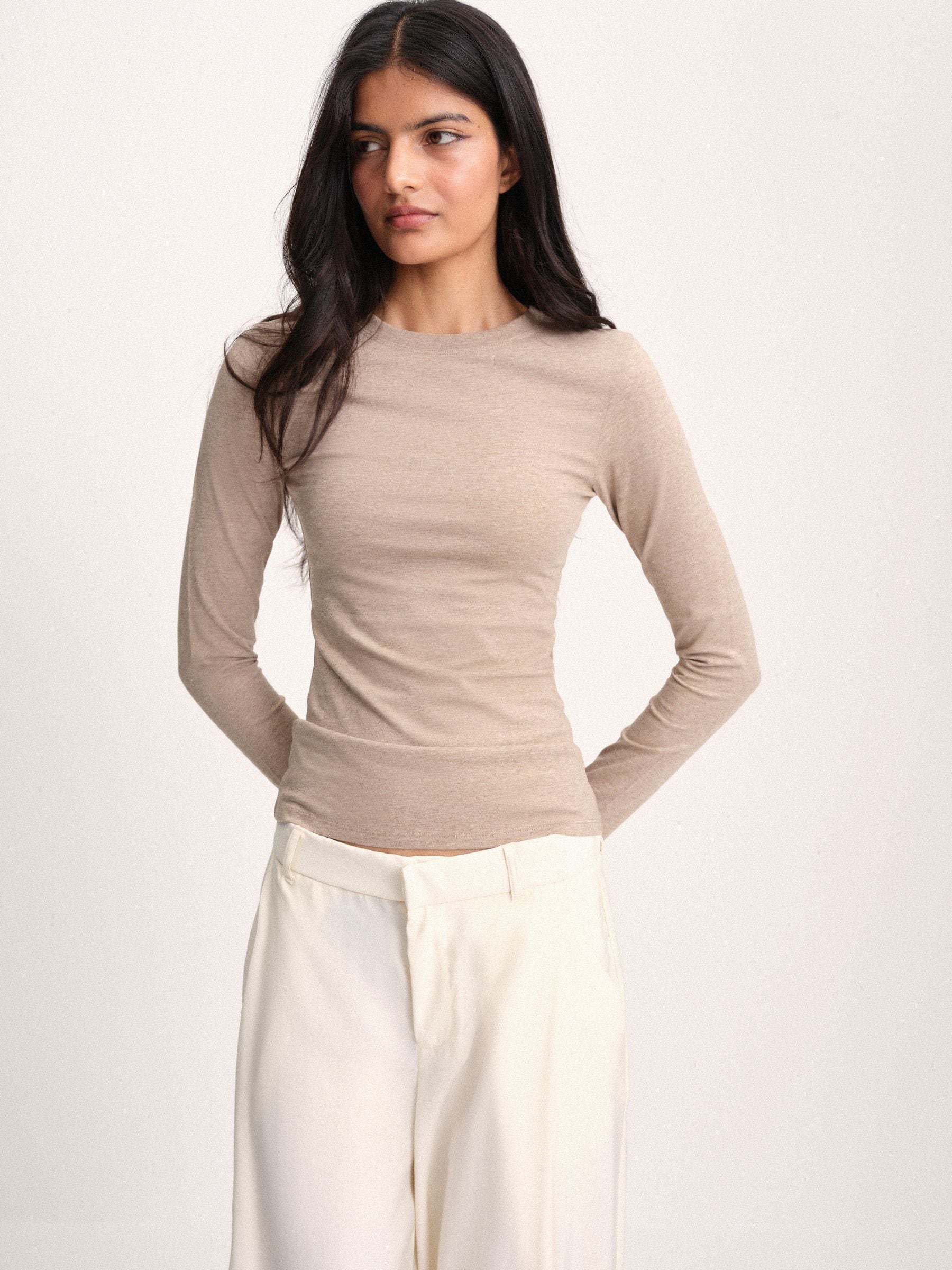 The Set 8 Pack Skinny Fit Crew Neck Long Sleeve T-Shirts - Black/Brown/Neutral/Taupe/White - Regular - SIP Worn