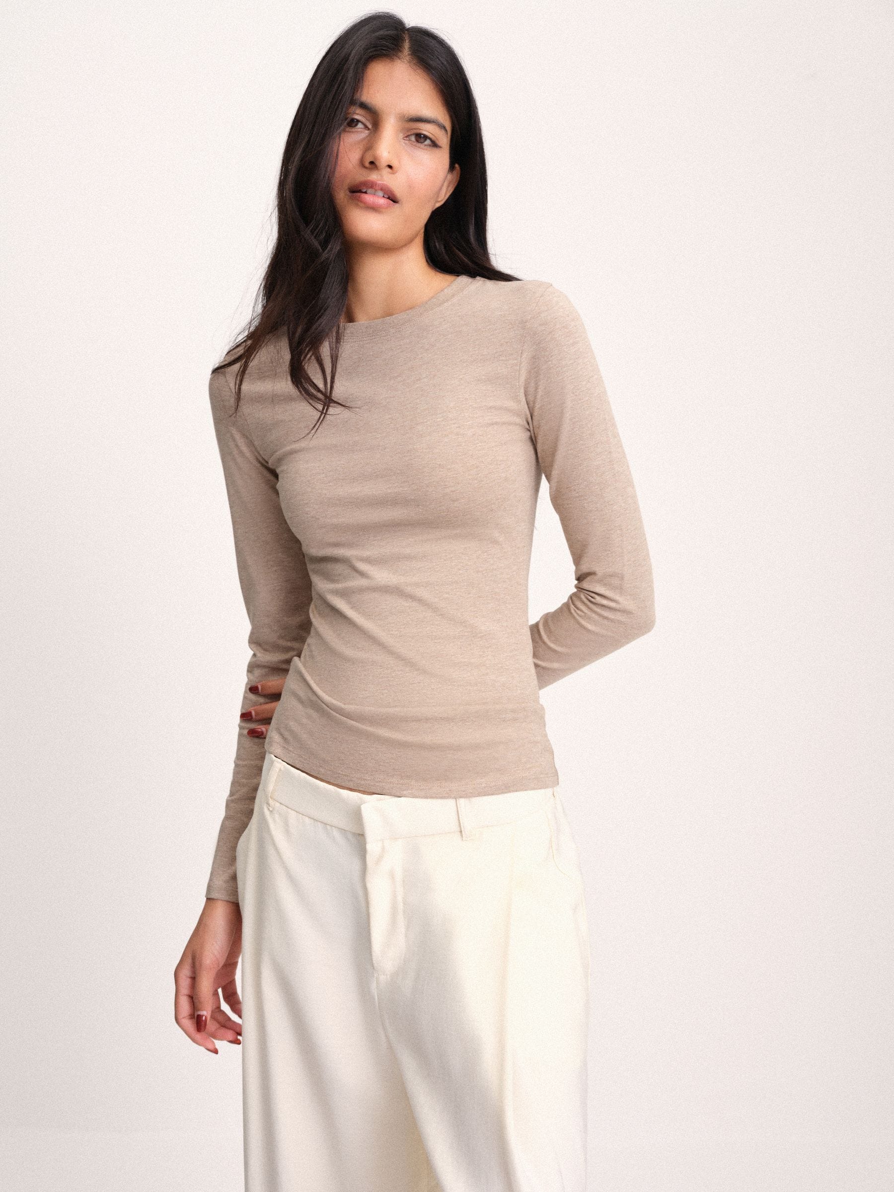 The Set 8 Pack Skinny Fit Crew Neck Long Sleeve T-Shirts - Black/Brown/Neutral/Taupe/White - Regular - SIP Worn