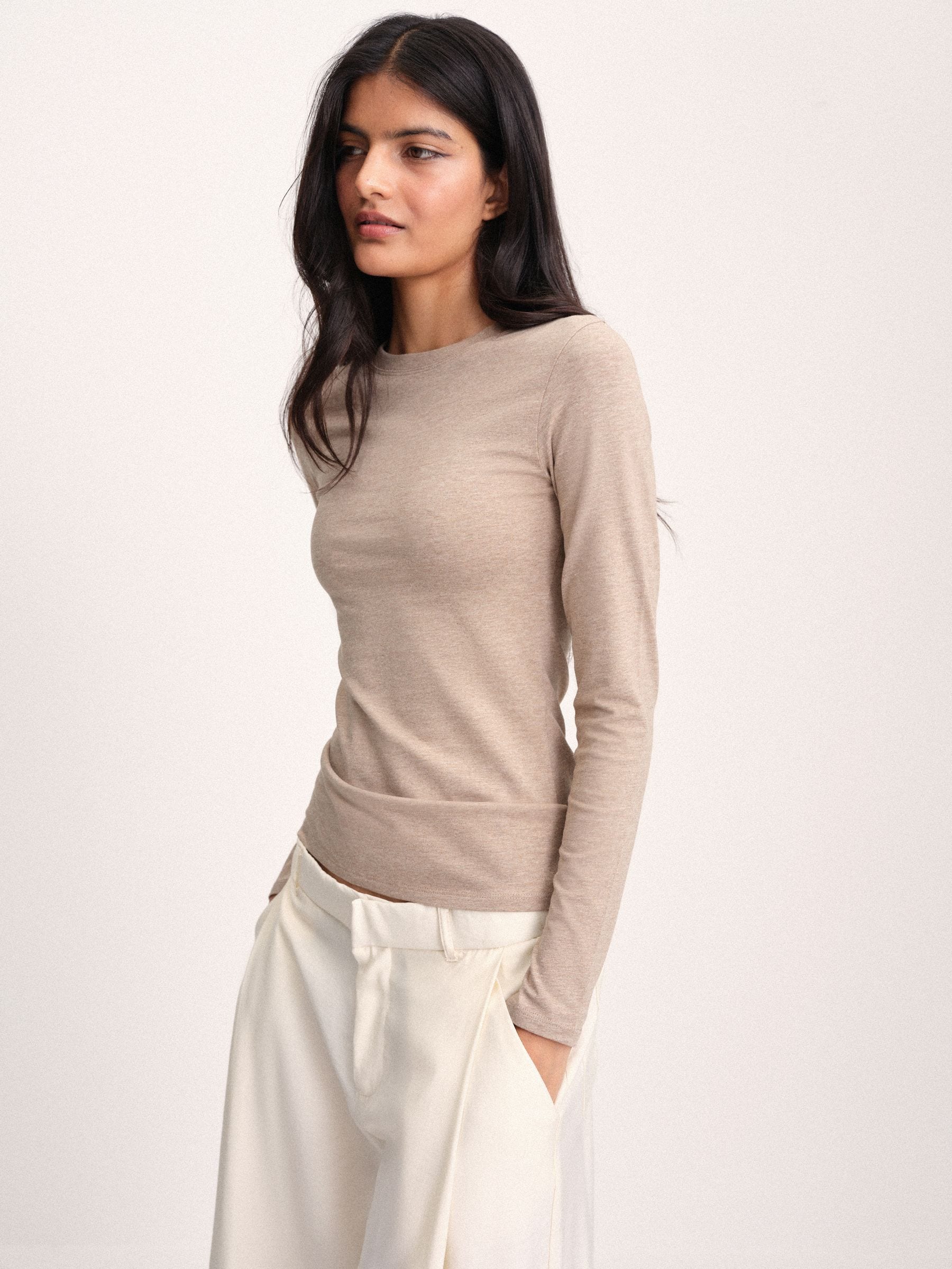 The Set 8 Pack Skinny Fit Crew Neck Long Sleeve T-Shirts - Black/Brown/Neutral/Taupe/White - Regular - SIP Worn