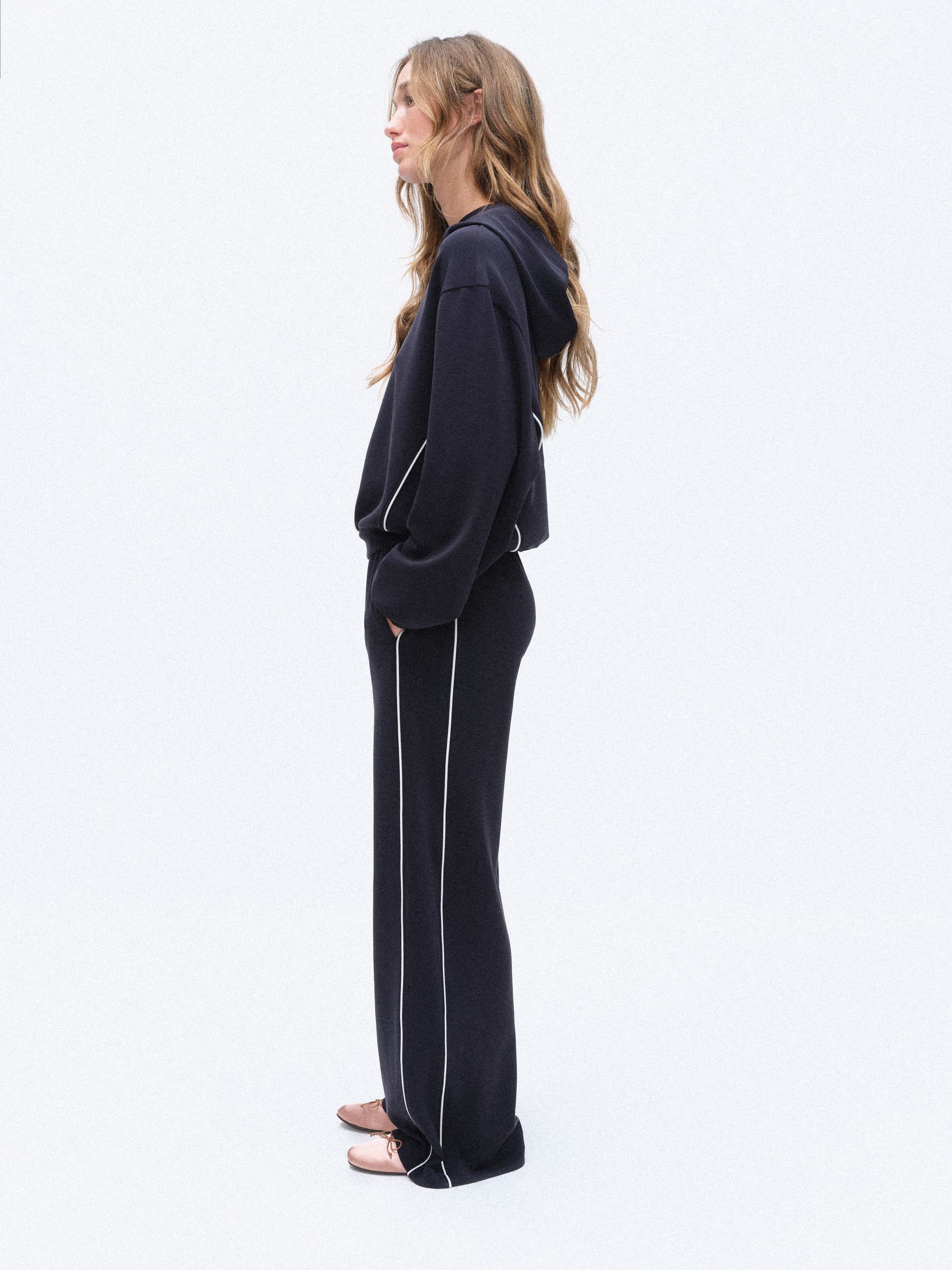 The Set Sandwashed Modal Hoodie and Wide Leg Joggers Coord Set - Dark Navy - Regular - SIP Worn