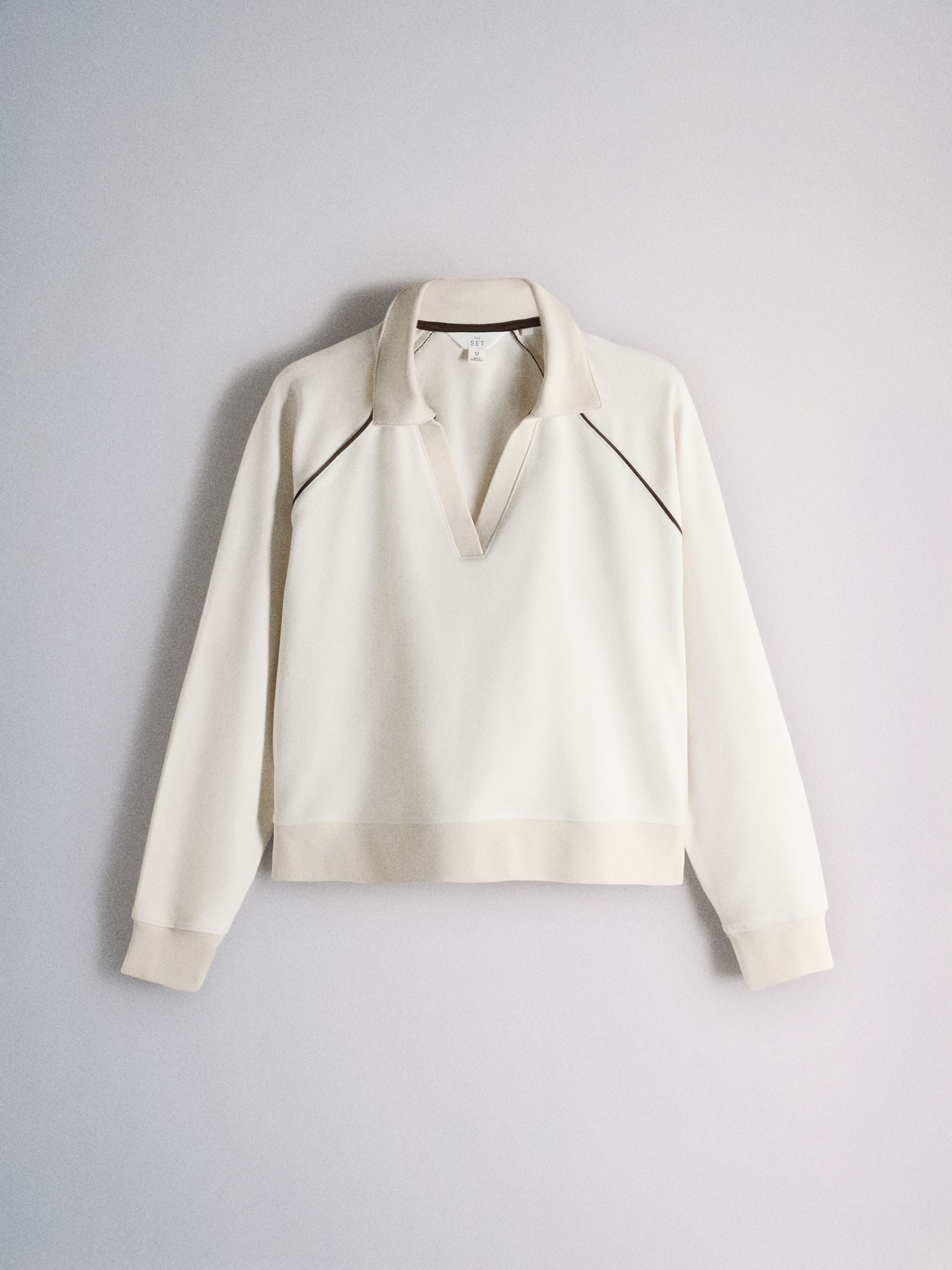 The Set Soft Touch Trophy Neck Sweat Top and Wide Leg Joggers Co-ord Set - Cream - Regular - SIP Still Life