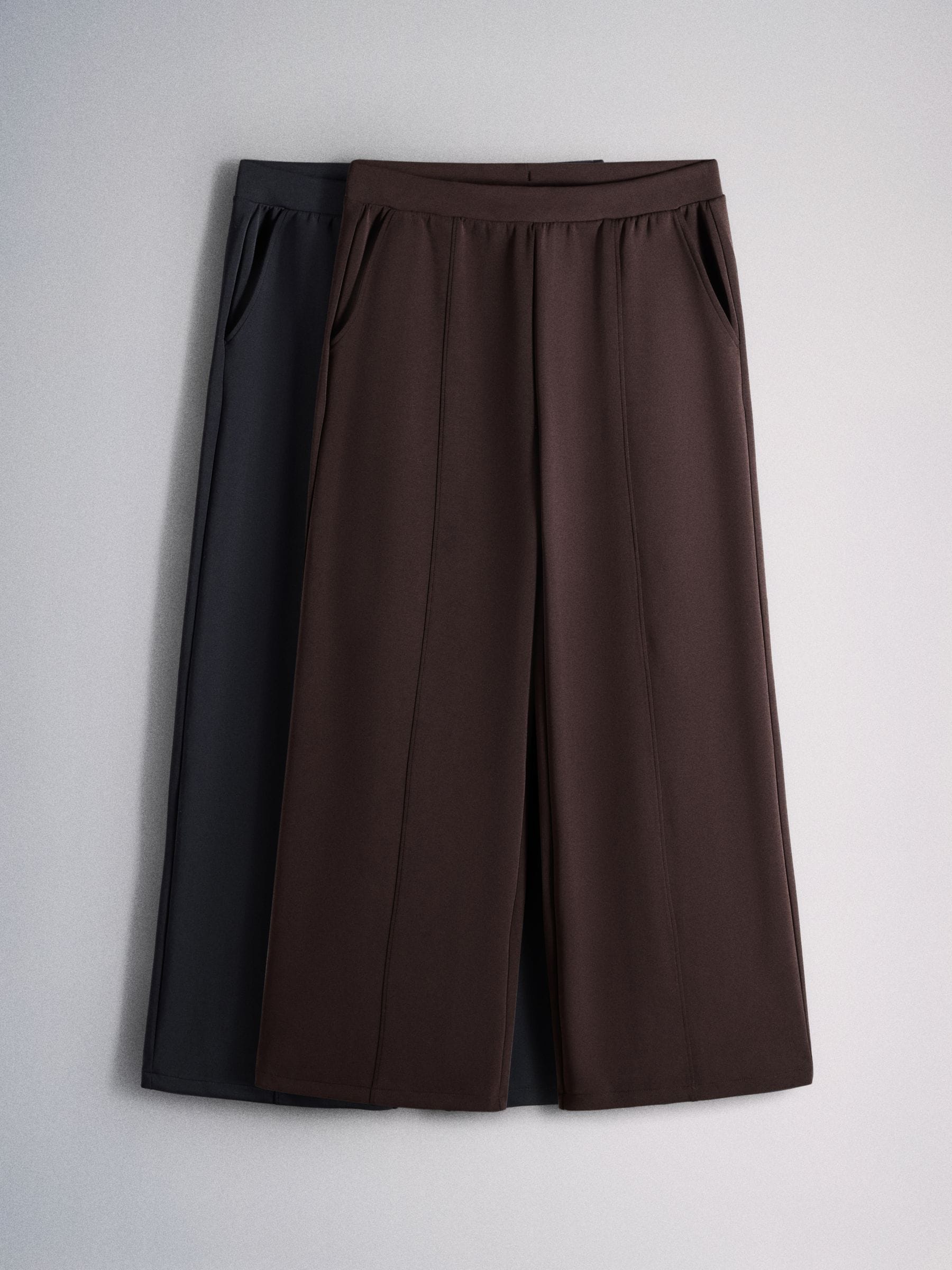 The Set 2 Pack Modal Blend Pintuck Trousers - Navy/Brown - Regular - SIP Still Life