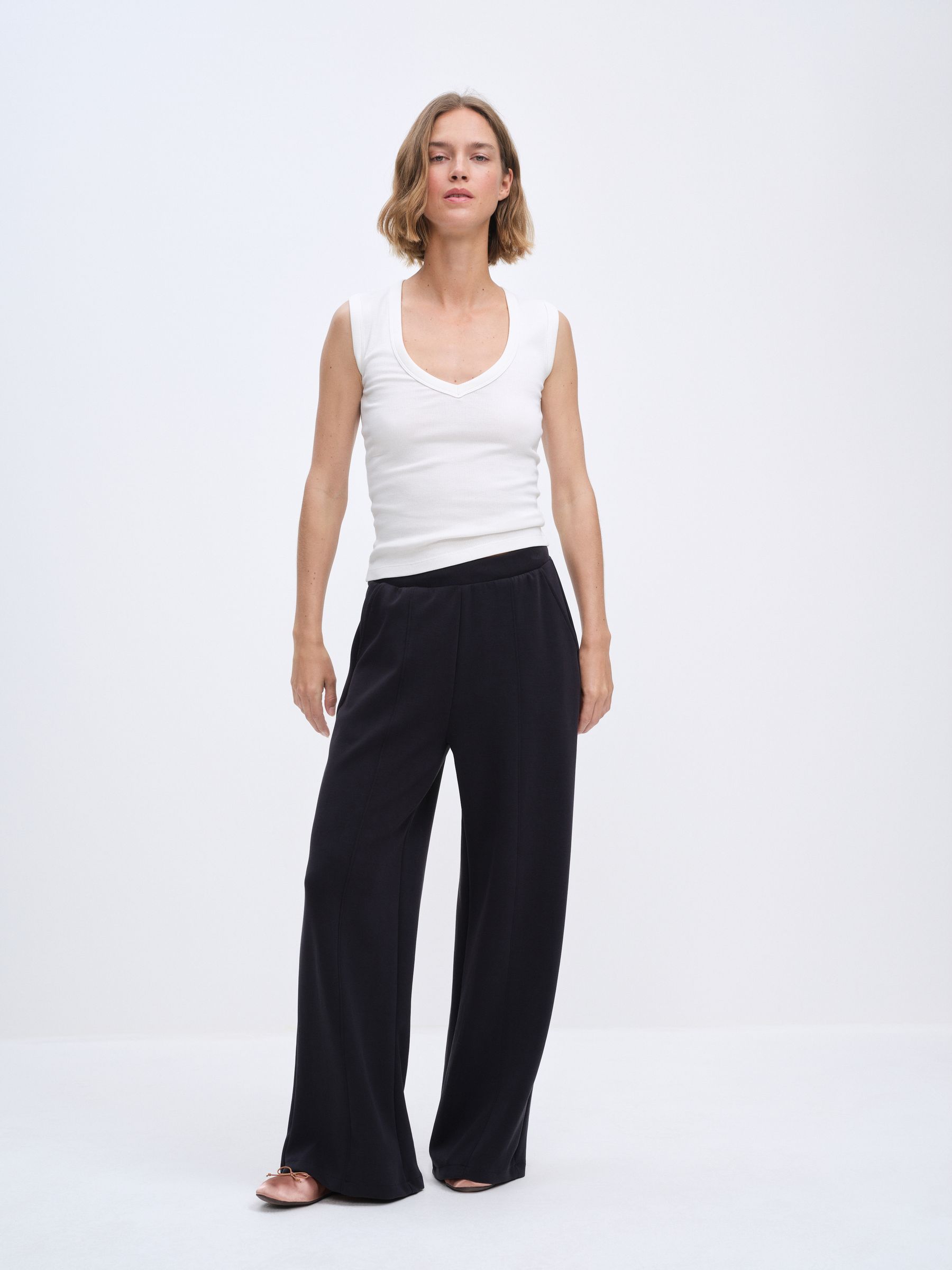 The Set 2 Pack Modal Blend Pintuck Trousers - Navy/Brown - Regular - SIP Worn