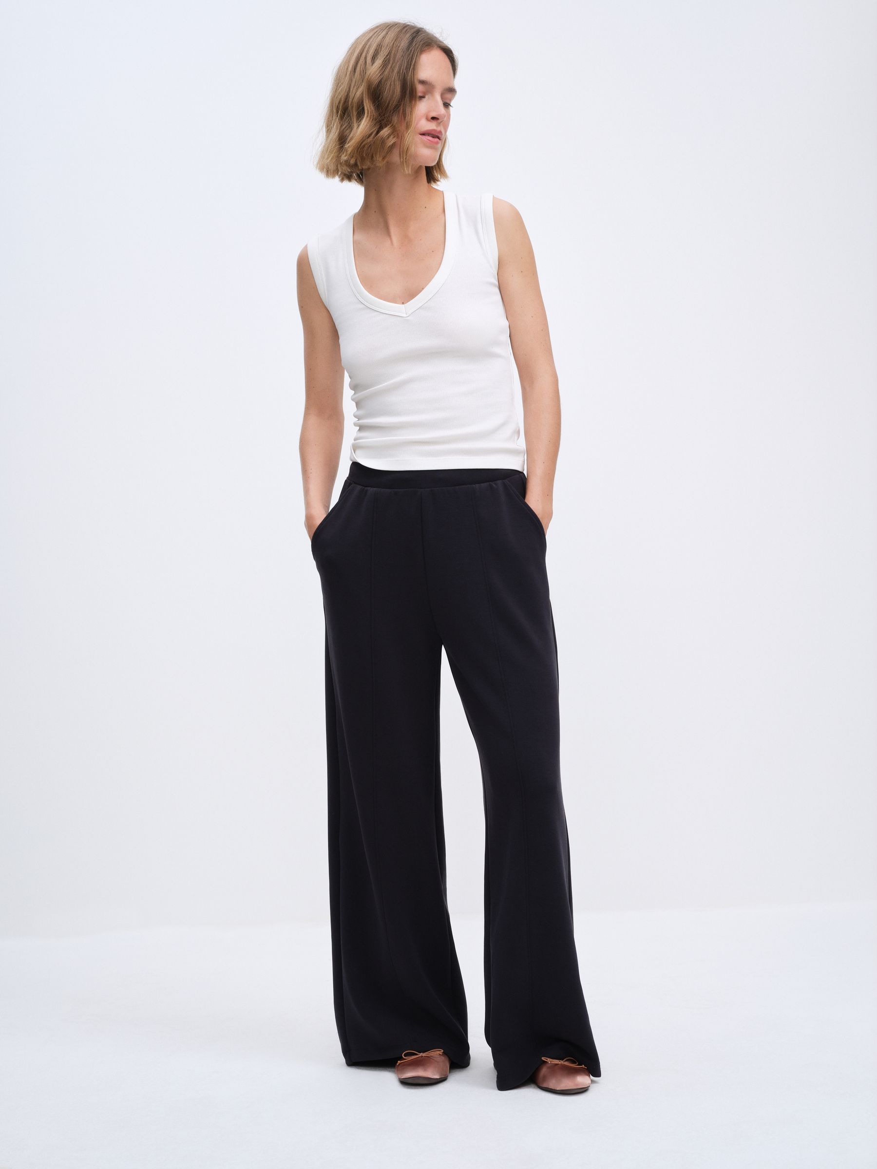 The Set 2 Pack Modal Blend Pintuck Trousers - Navy/Brown - Regular - SIP Worn