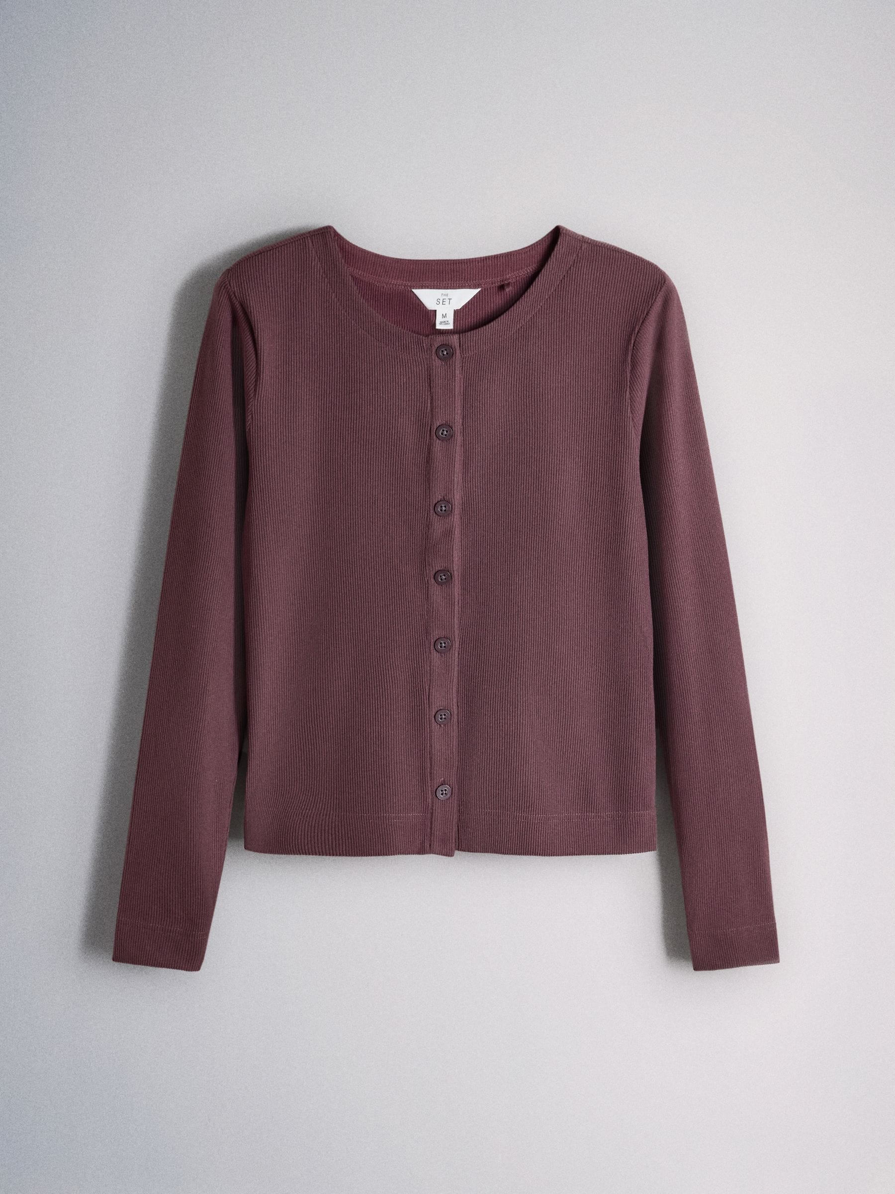 The Set Cosy Rib Button Through Top and Straight Leg Joggers Co-ord - Dusky Purple - Regular - SIP Still Life