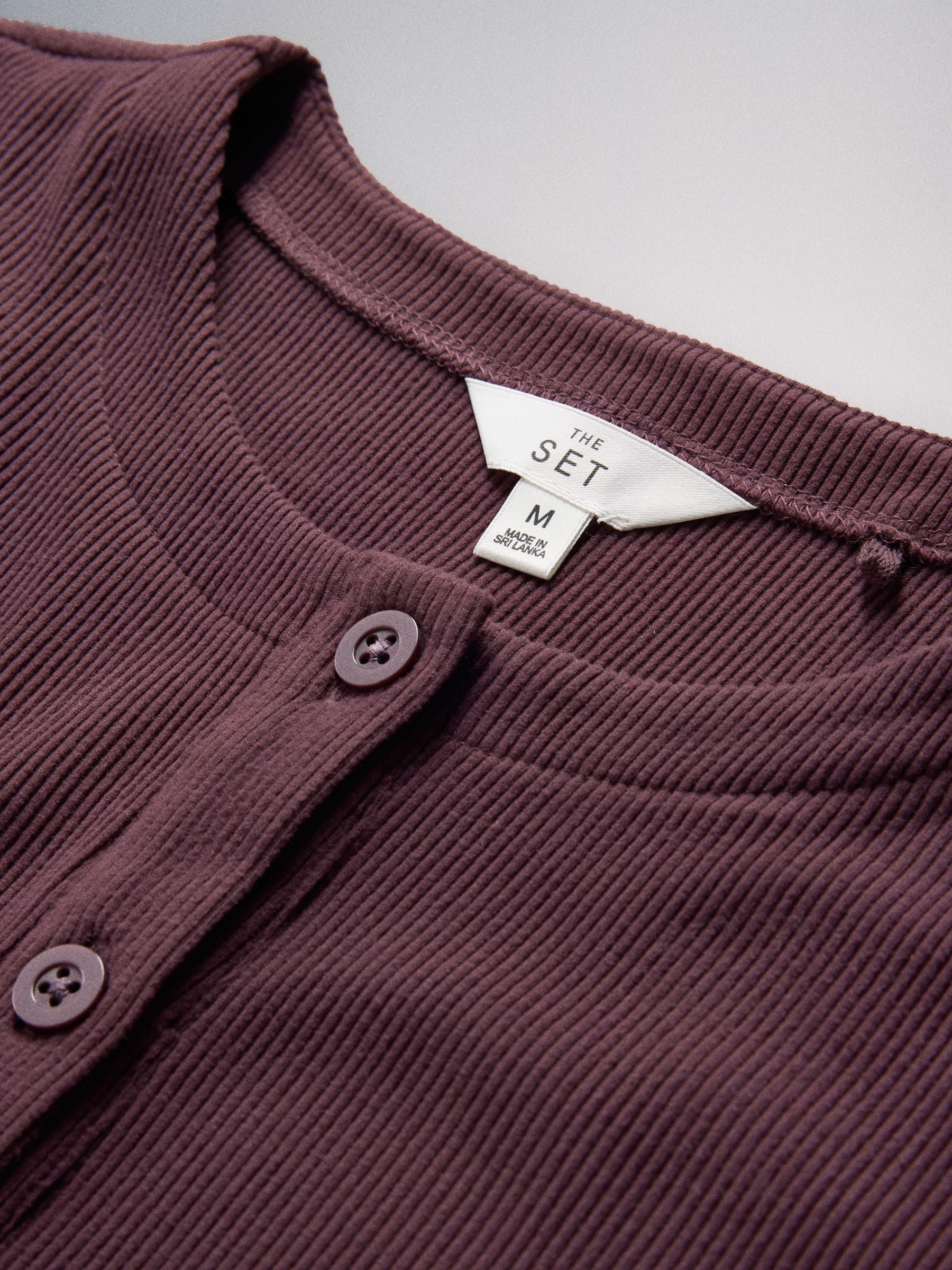 The Set Cosy Rib Button Through Top and Straight Leg Joggers Co-ord - Dusky Purple - Regular - SIP Still Life