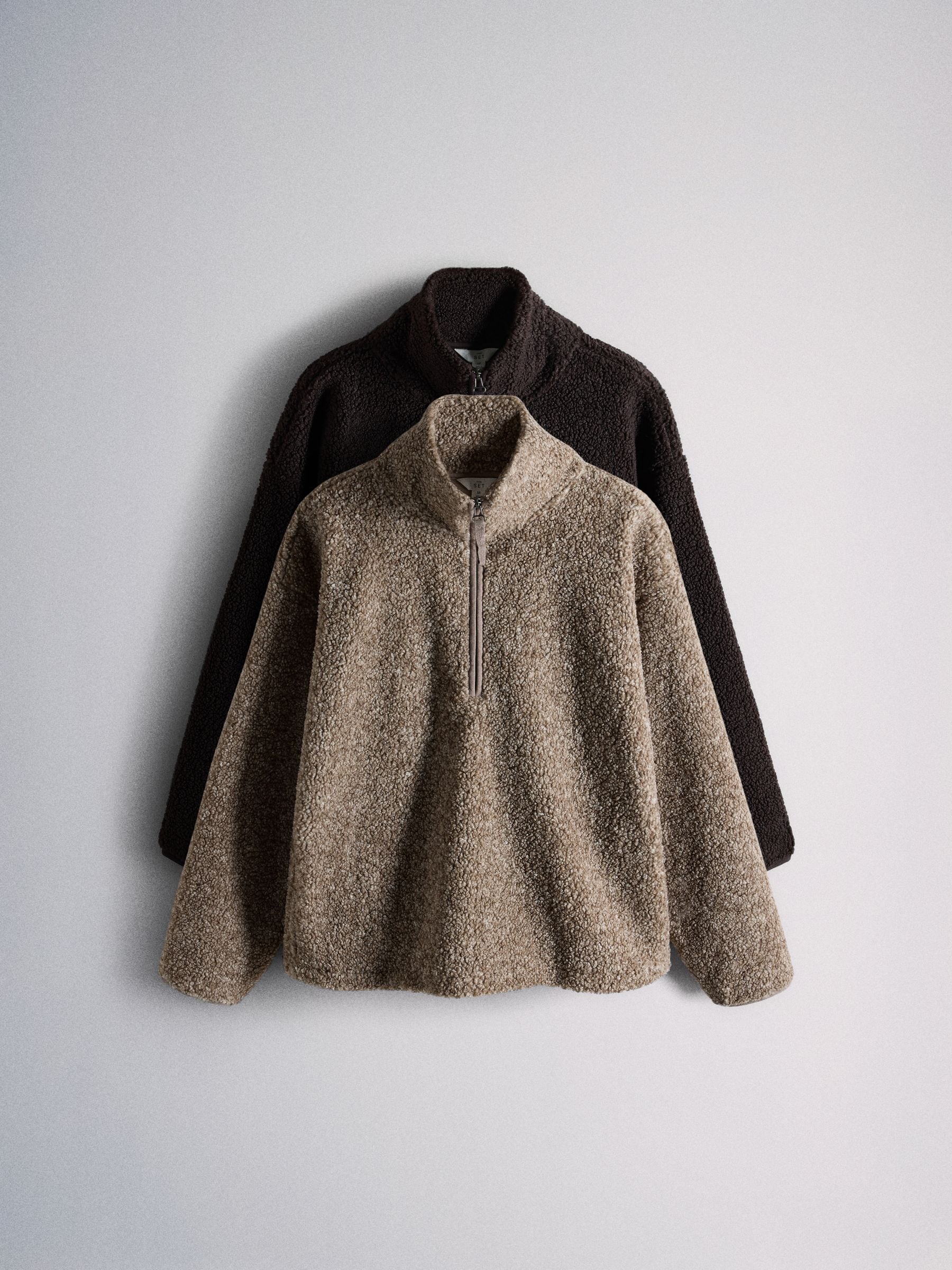 The Set 2 Pack Premium Quarter Zip Borg Sweaters - Brown/Oat Marl - Regular - SIP Worn