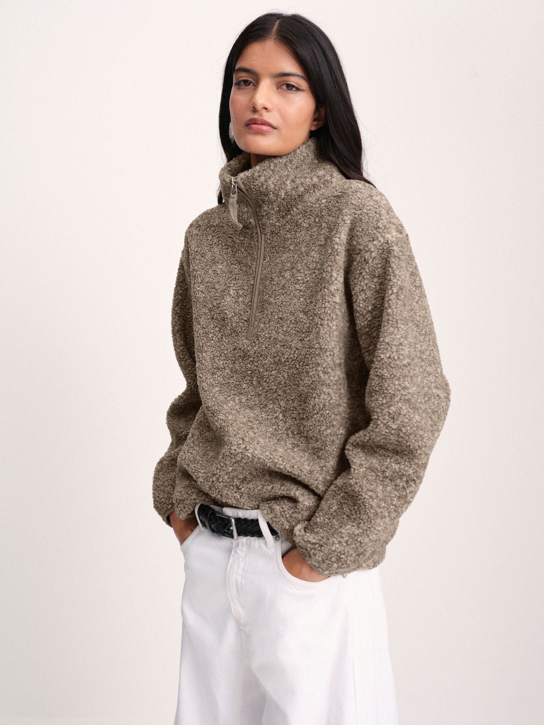 The Set 2 Pack Premium Quarter Zip Borg Sweaters - Brown/Oat Marl - Regular - SIP Still Life