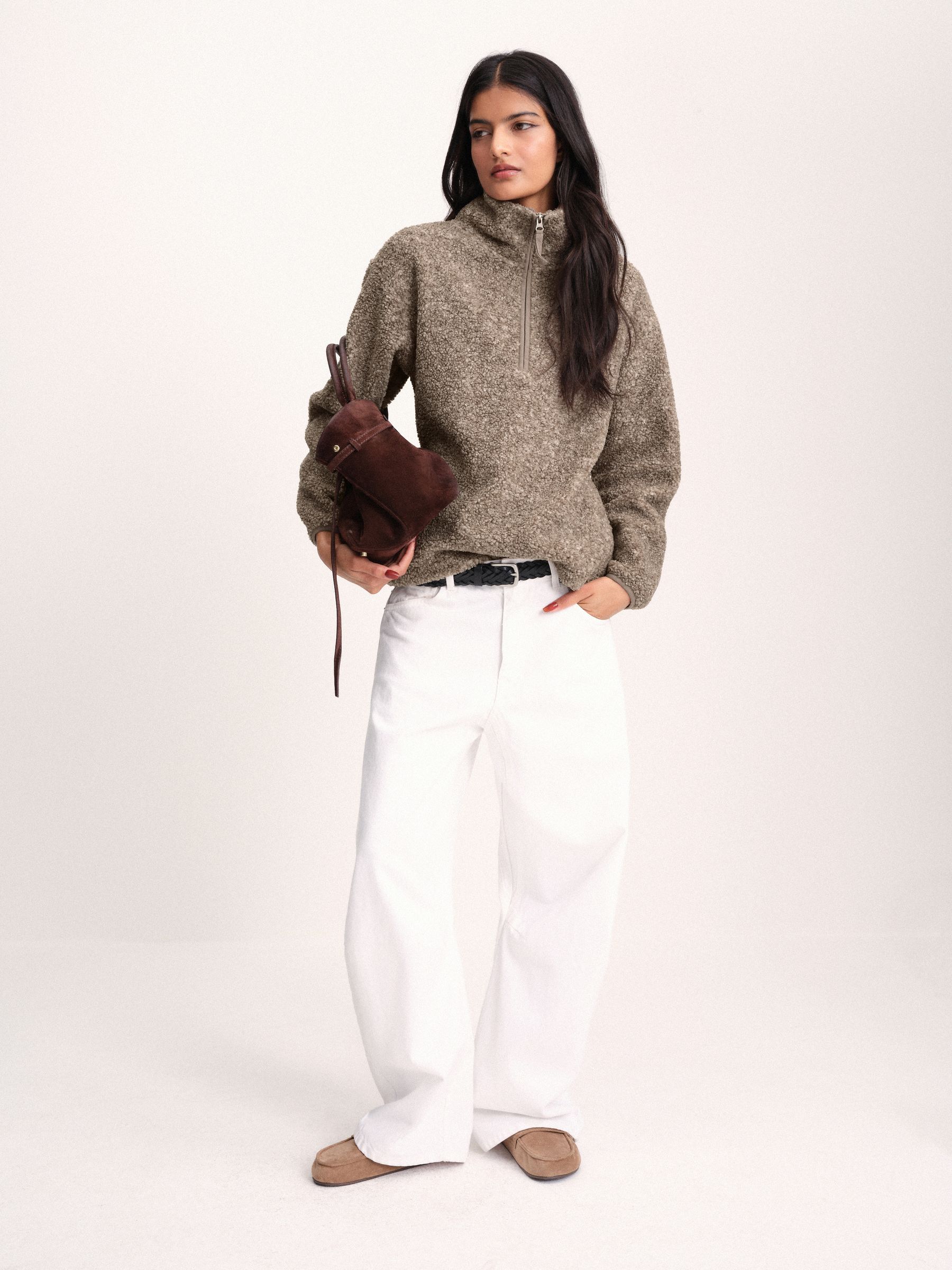 The Set 2 Pack Premium Quarter Zip Borg Sweaters - Brown/Oat Marl - Regular - SIP Worn