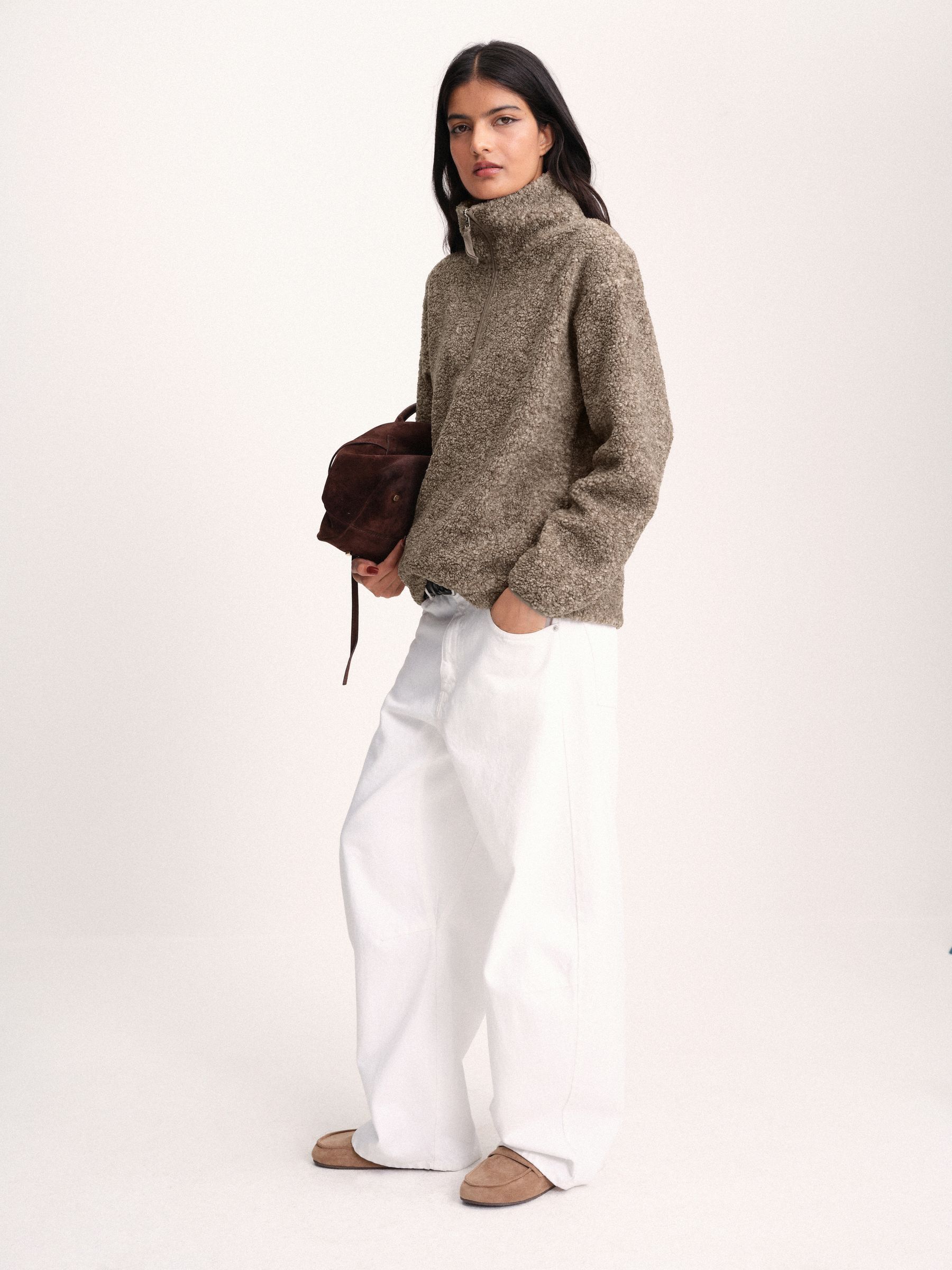 The Set 2 Pack Premium Quarter Zip Borg Sweaters - Brown/Oat Marl - Regular - SIP Worn