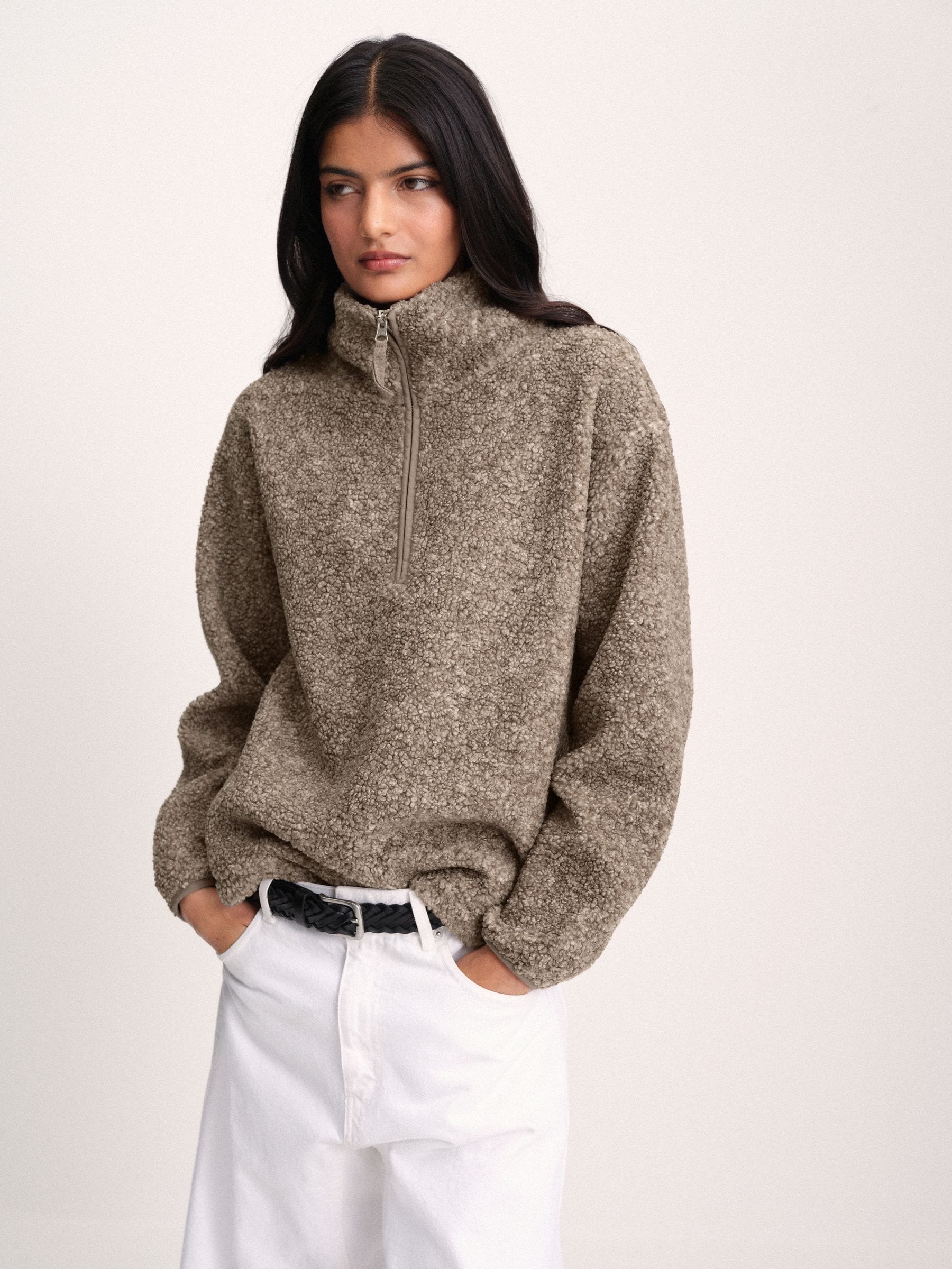 The Set 2 Pack Premium Quarter Zip Borg Sweaters - Brown/Oat Marl - Regular - SIP Worn