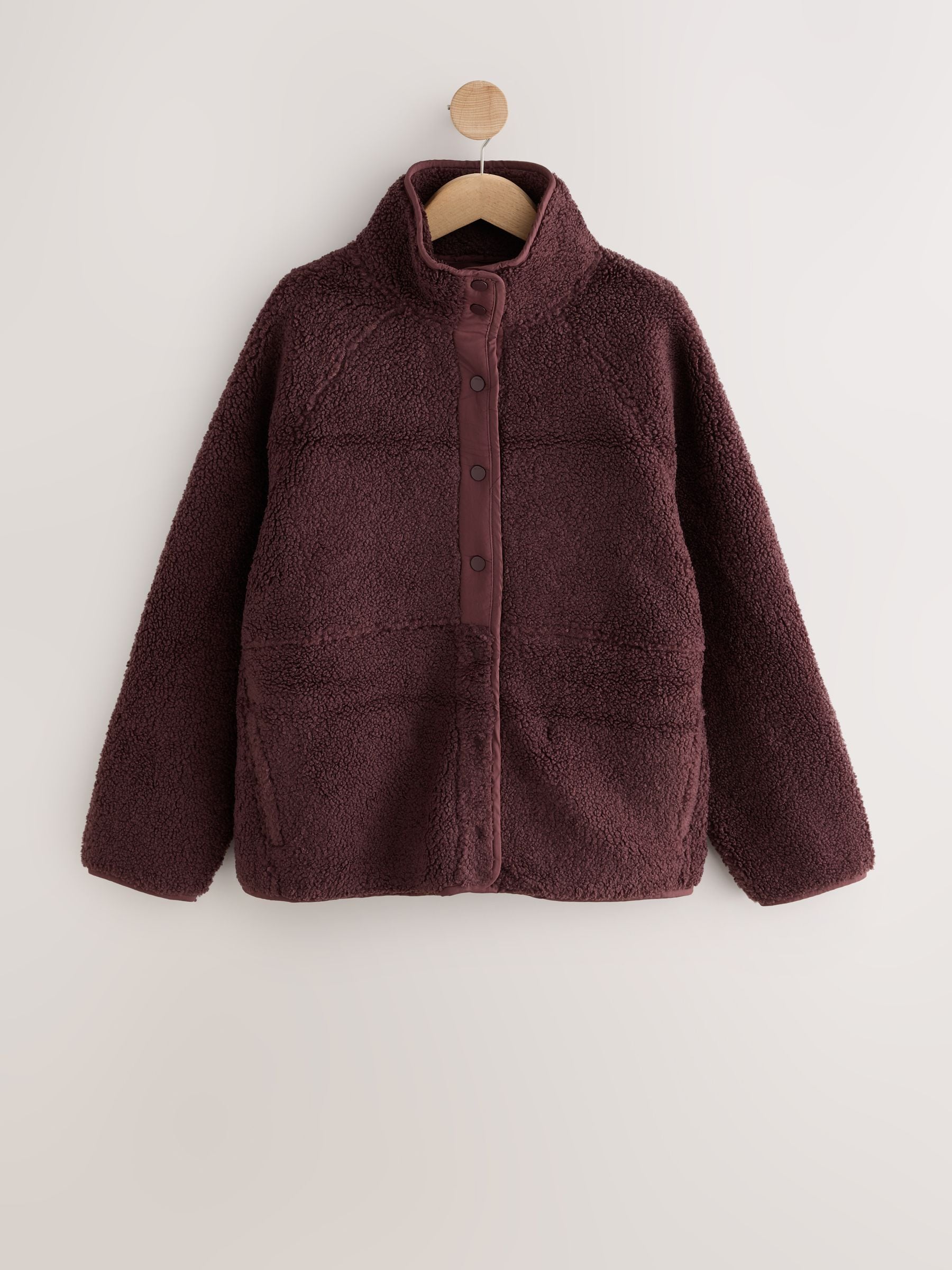 Button Through Borg Fleece - Burgundy Red - Regular - SIP Still Life