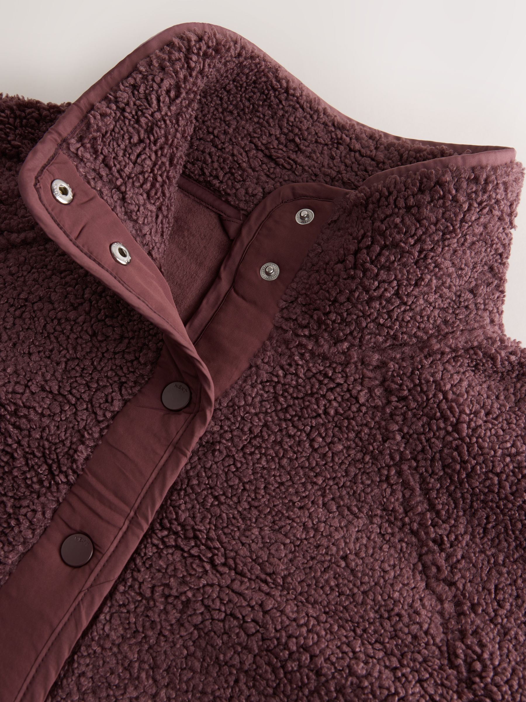 Button Through Borg Fleece - Burgundy Red - Regular - SIP Still Life