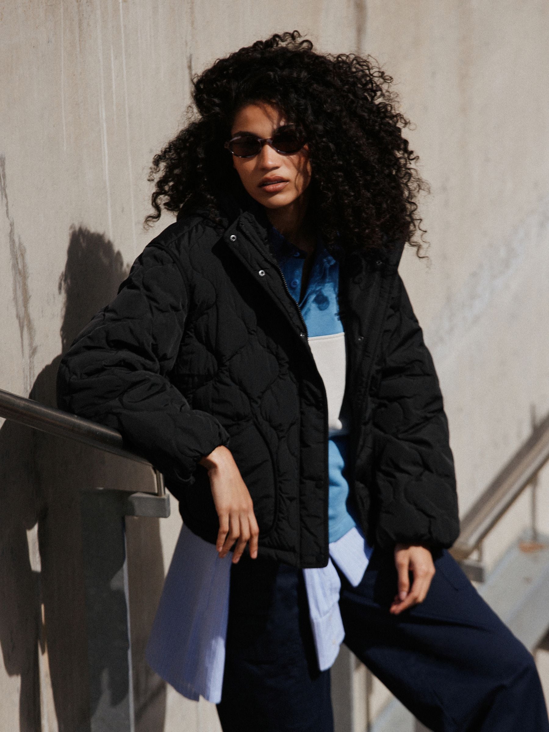 Shower Resistant Lightweight Quilted Jacket - Black - Regular - Location Worn