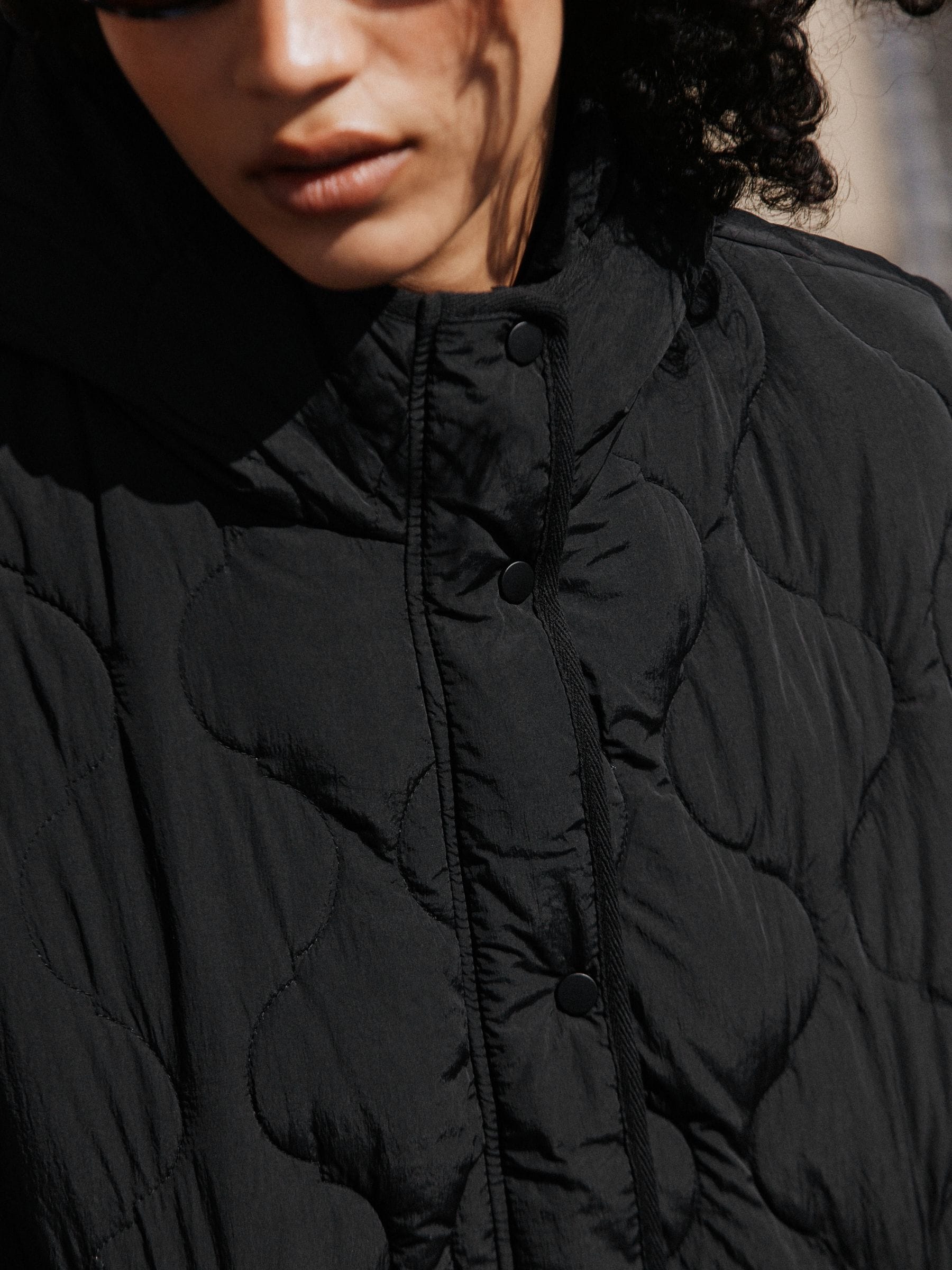 Shower Resistant Lightweight Quilted Jacket - Black - Regular - Location Worn