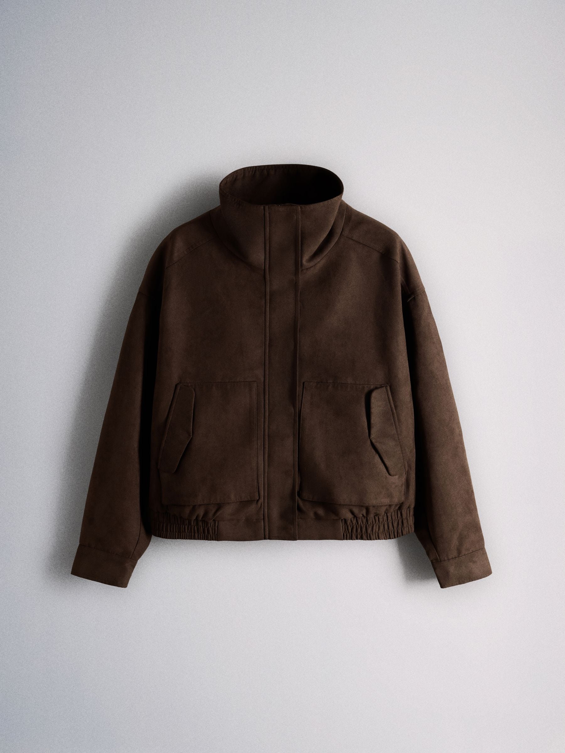 The Set Faux Suede Funnel Neck Jacket - Chocolate Brown - Regular - SIP Still Life