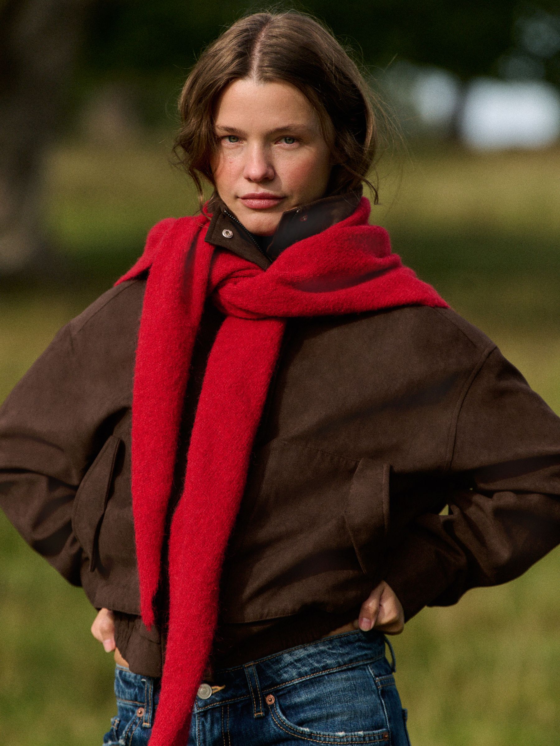 The Set Faux Suede Funnel Neck Jacket - Chocolate Brown - Regular - Location Worn