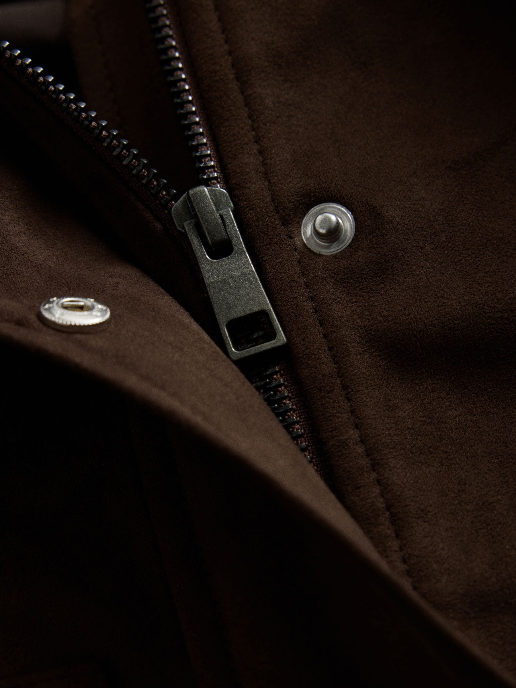 The Set Faux Suede Funnel Neck Jacket - Chocolate Brown - Regular - SIP Still Life