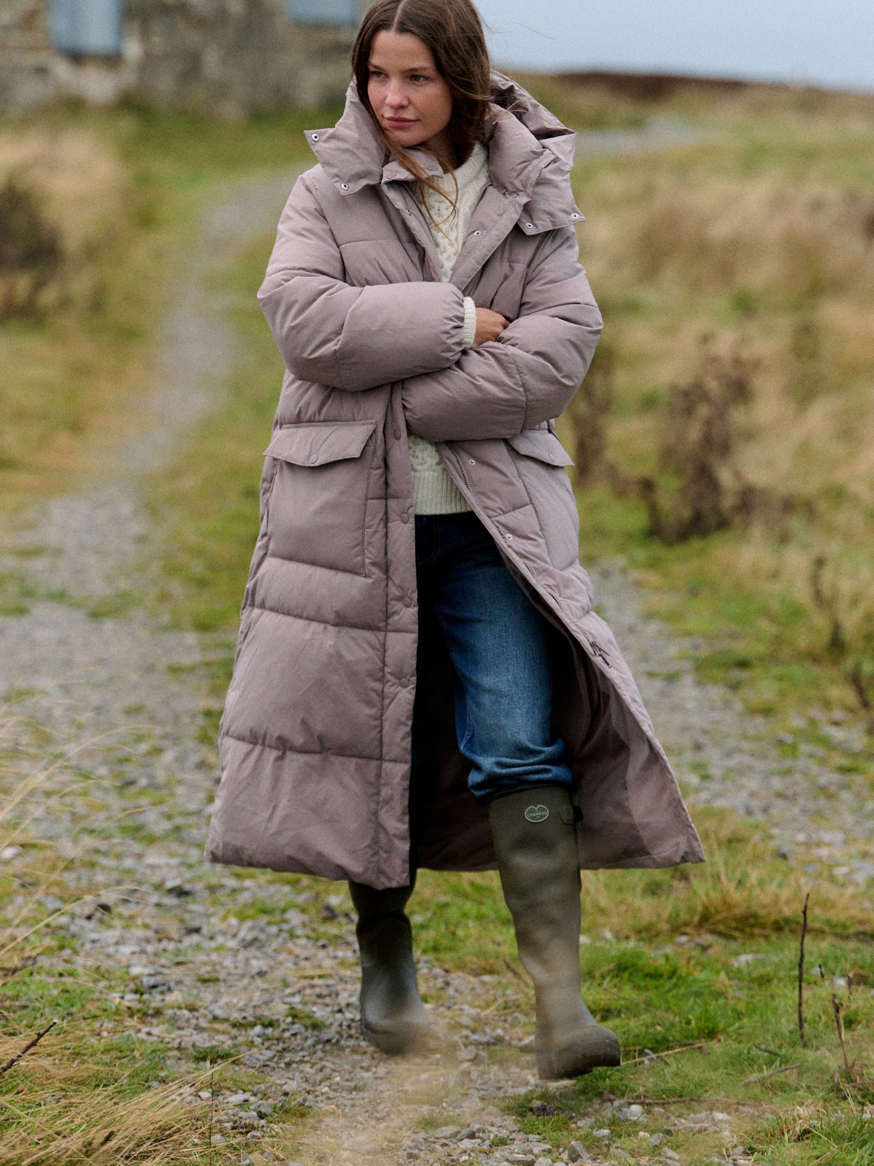 The Set Showerproof Padded Maxi Coat - Taupe - Regular - Location Worn