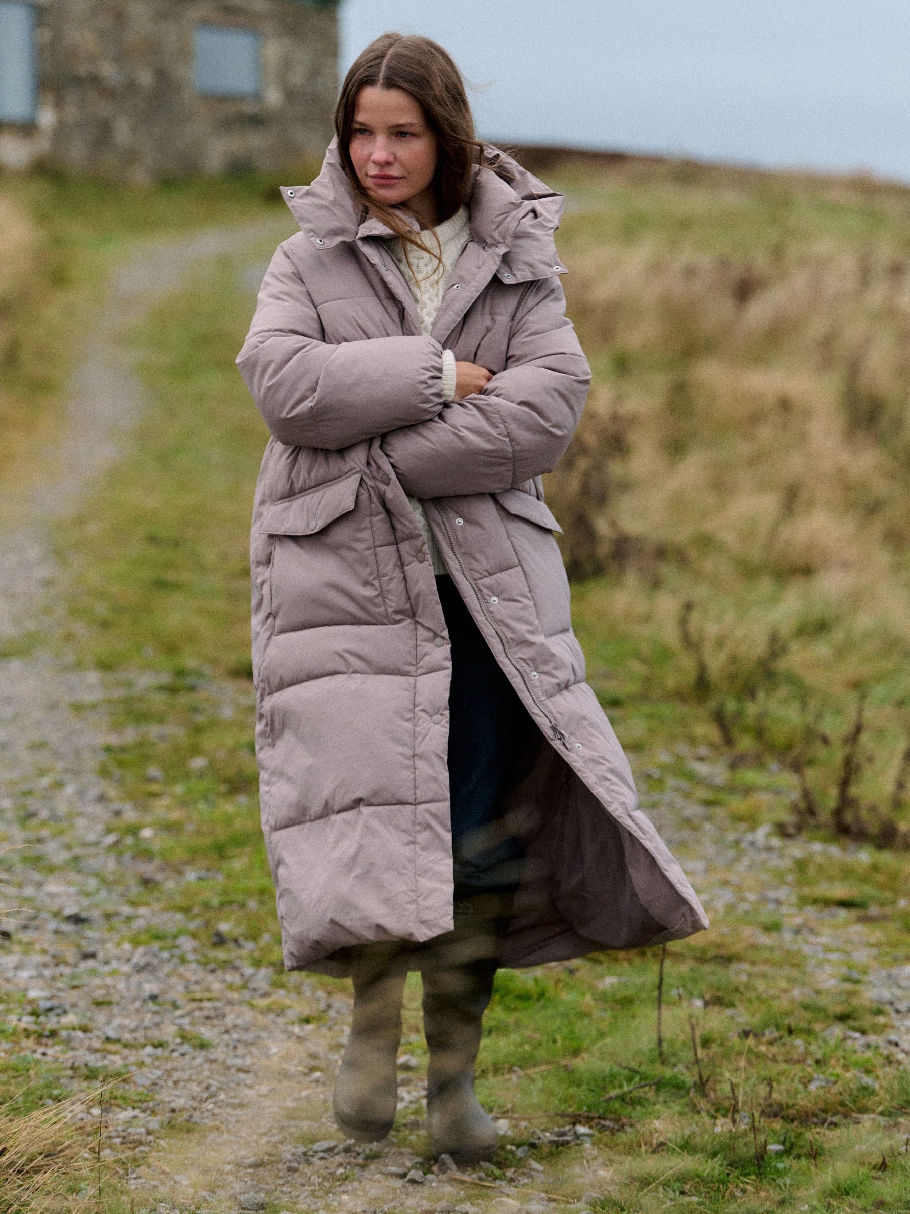 The Set Showerproof Padded Maxi Coat - Taupe - Regular - Location Worn
