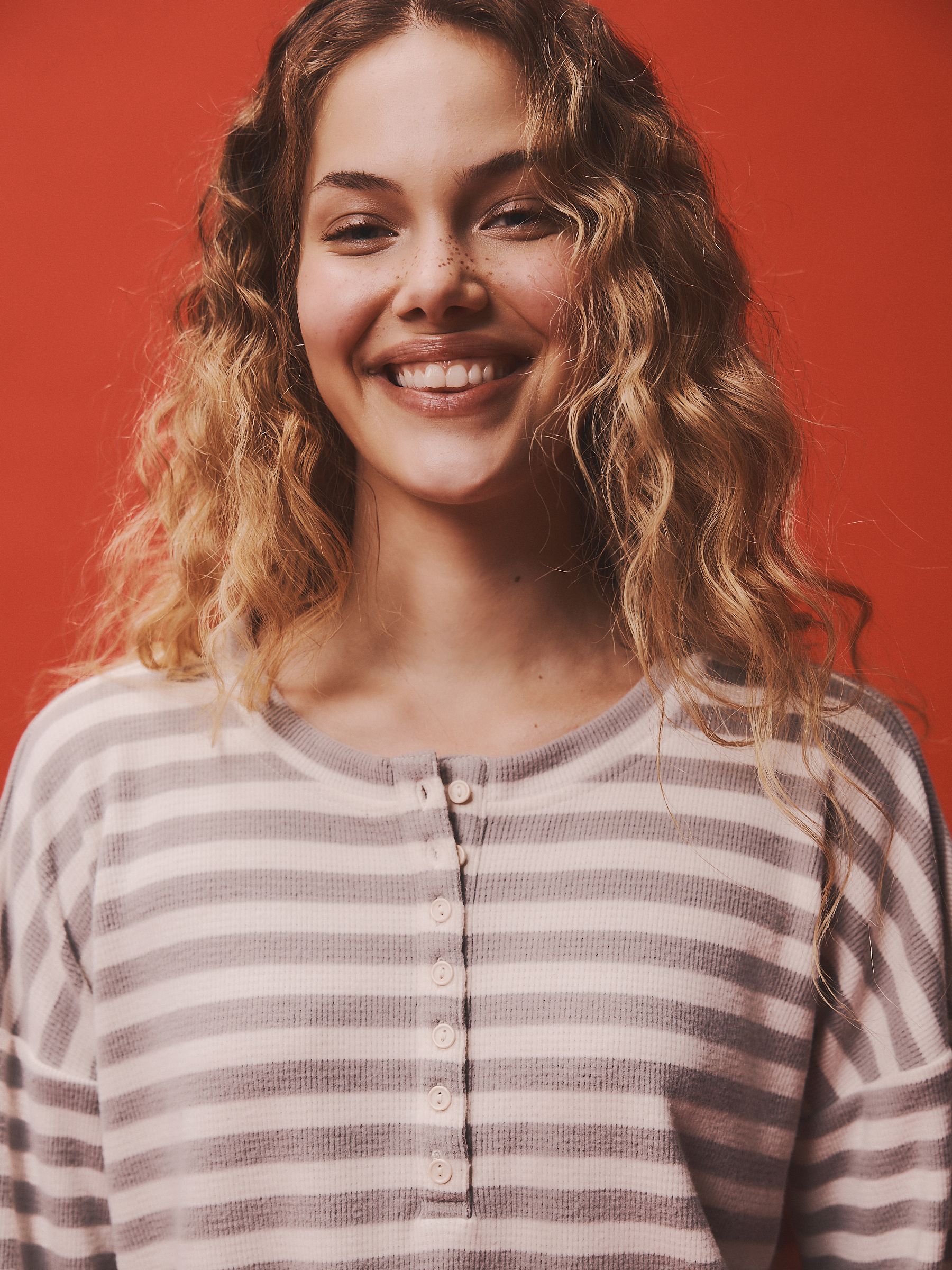 Cosy Waffle Long Sleeve Henley Pyjamas - Grey Stripe - Regular - Location Worn