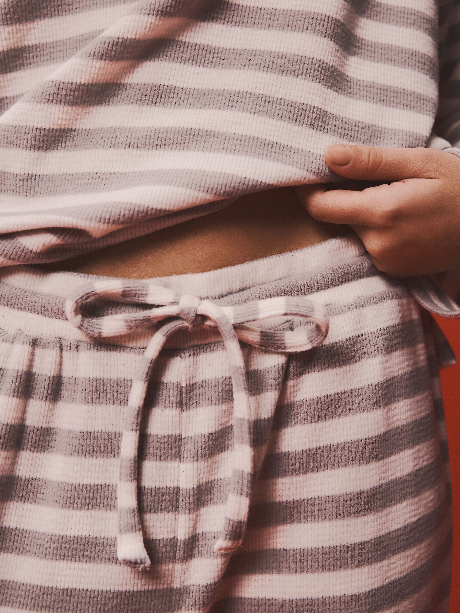 Cosy Waffle Long Sleeve Henley Pyjamas - Grey Stripe - Regular - Location Worn