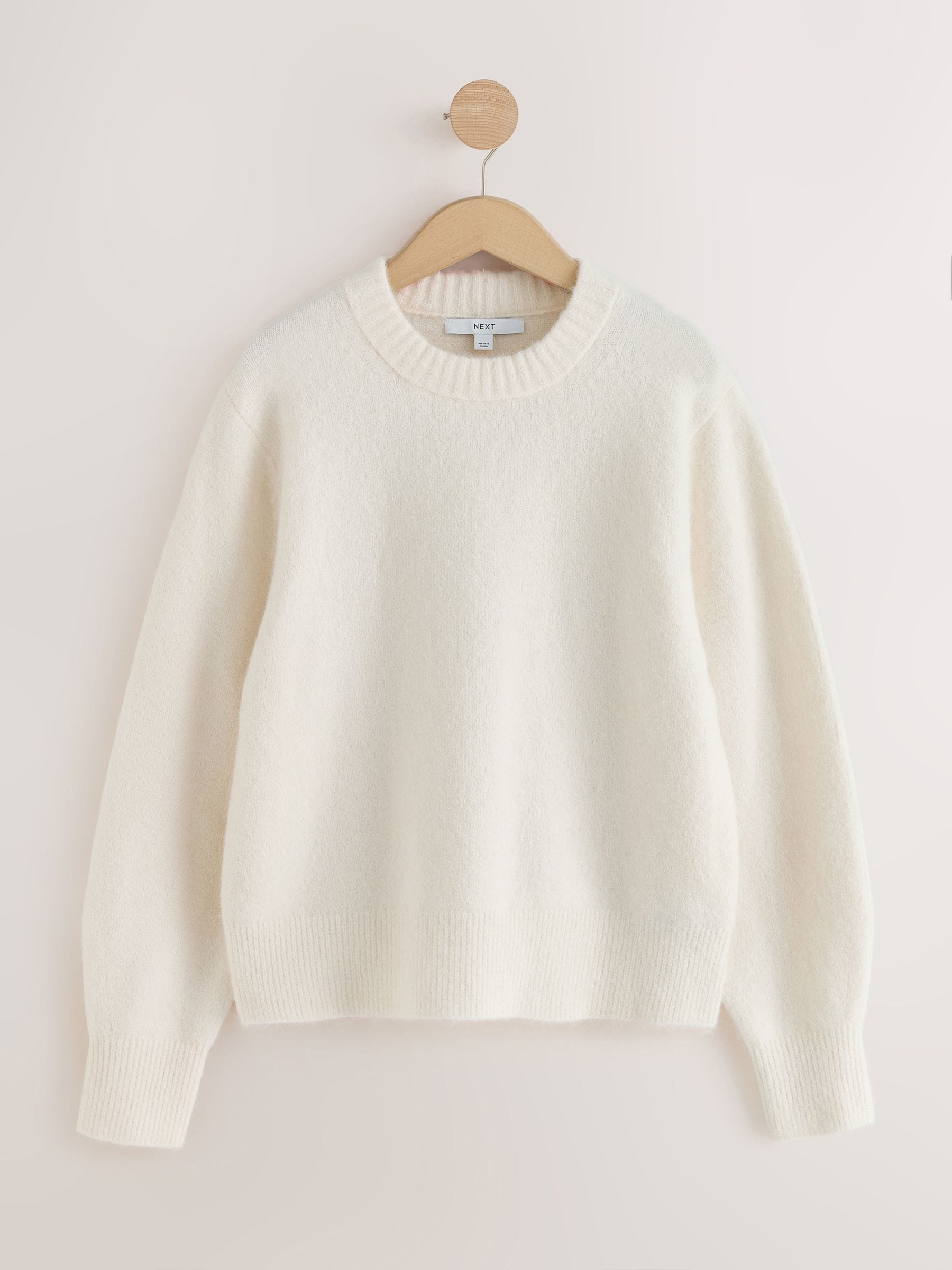 Long Sleeve Crew Neck Knitted Jumper With Wool - Ecru - Regular - SIP Still Life
