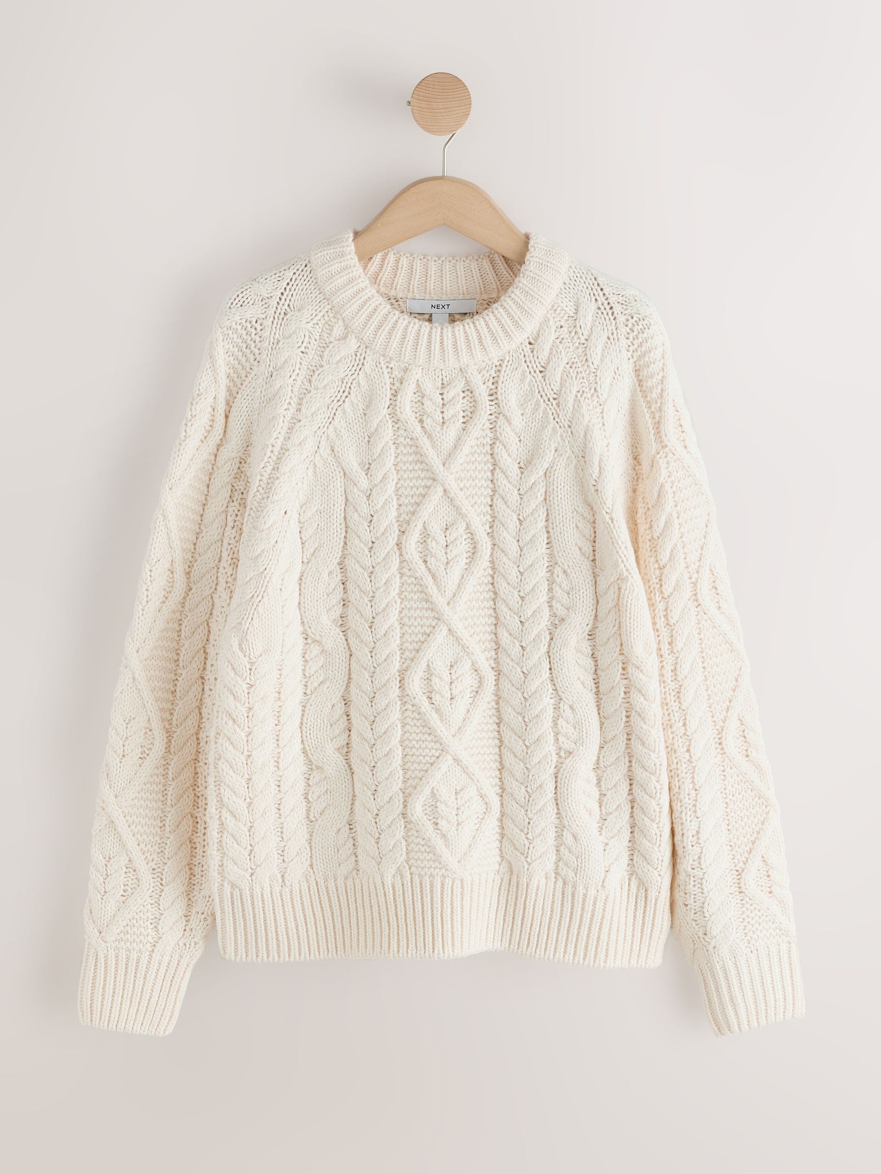 Cable Knit Long Sleeve Crew Neck Jumper - Ecru - Regular - SIP Still Life
