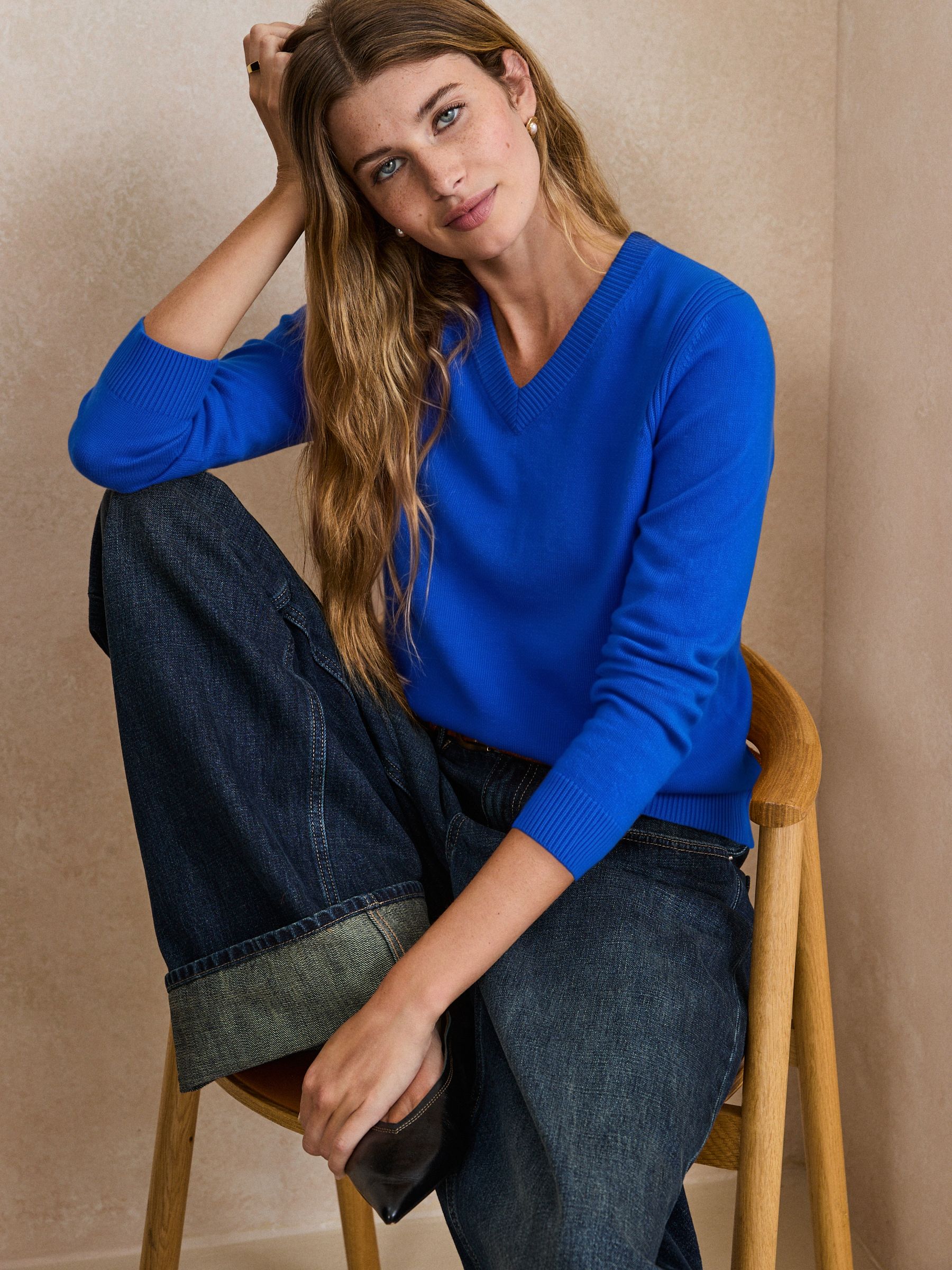 Supersoft V-Neck Long Sleeve Jumper - Cobalt Blue - Regular - Location Worn