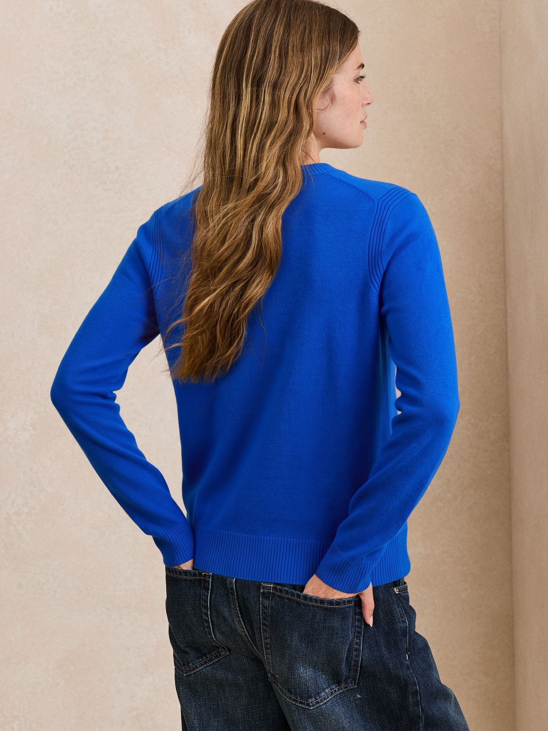 Supersoft V-Neck Long Sleeve Jumper - Cobalt Blue - Regular - Location Worn