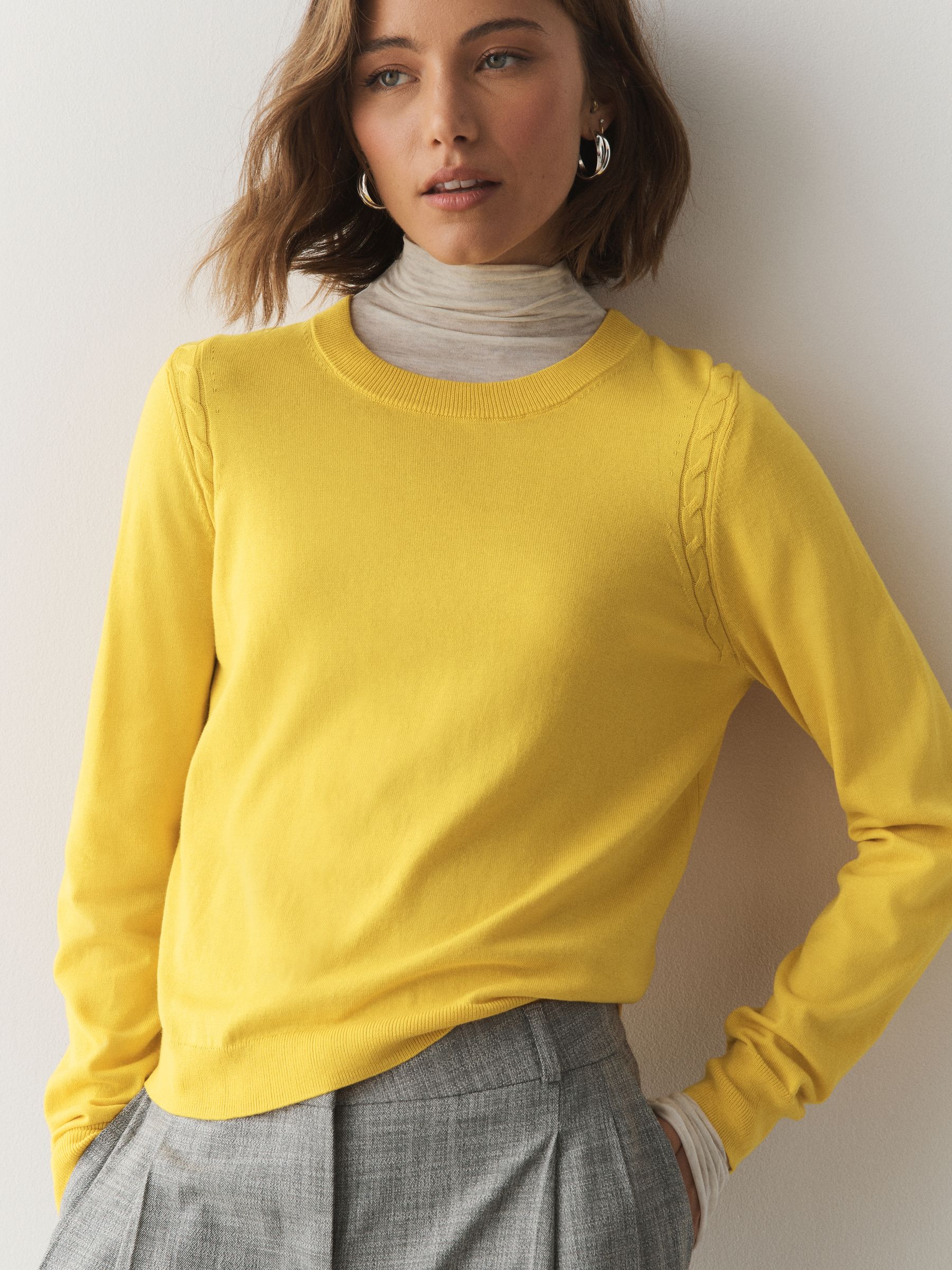 Cotton Rich Soft Touch Long Sleeve Crew Neck Jumper - Yellow - Regular - SIP Worn