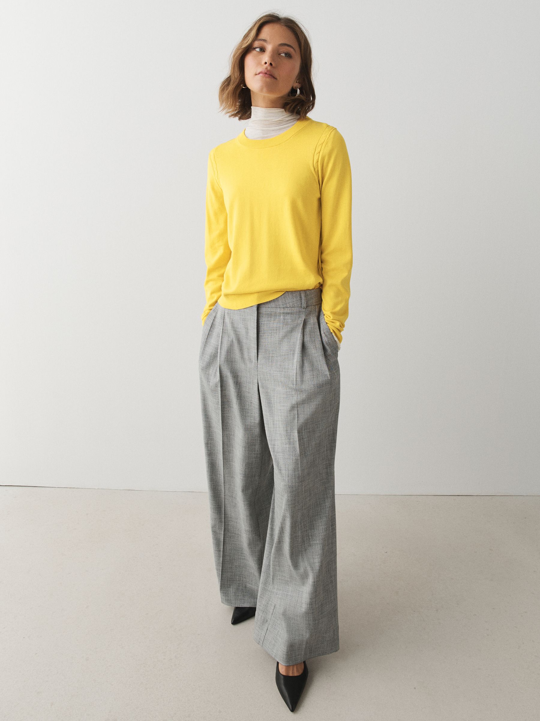Cotton Rich Soft Touch Long Sleeve Crew Neck Jumper - Yellow - Regular - SIP Worn