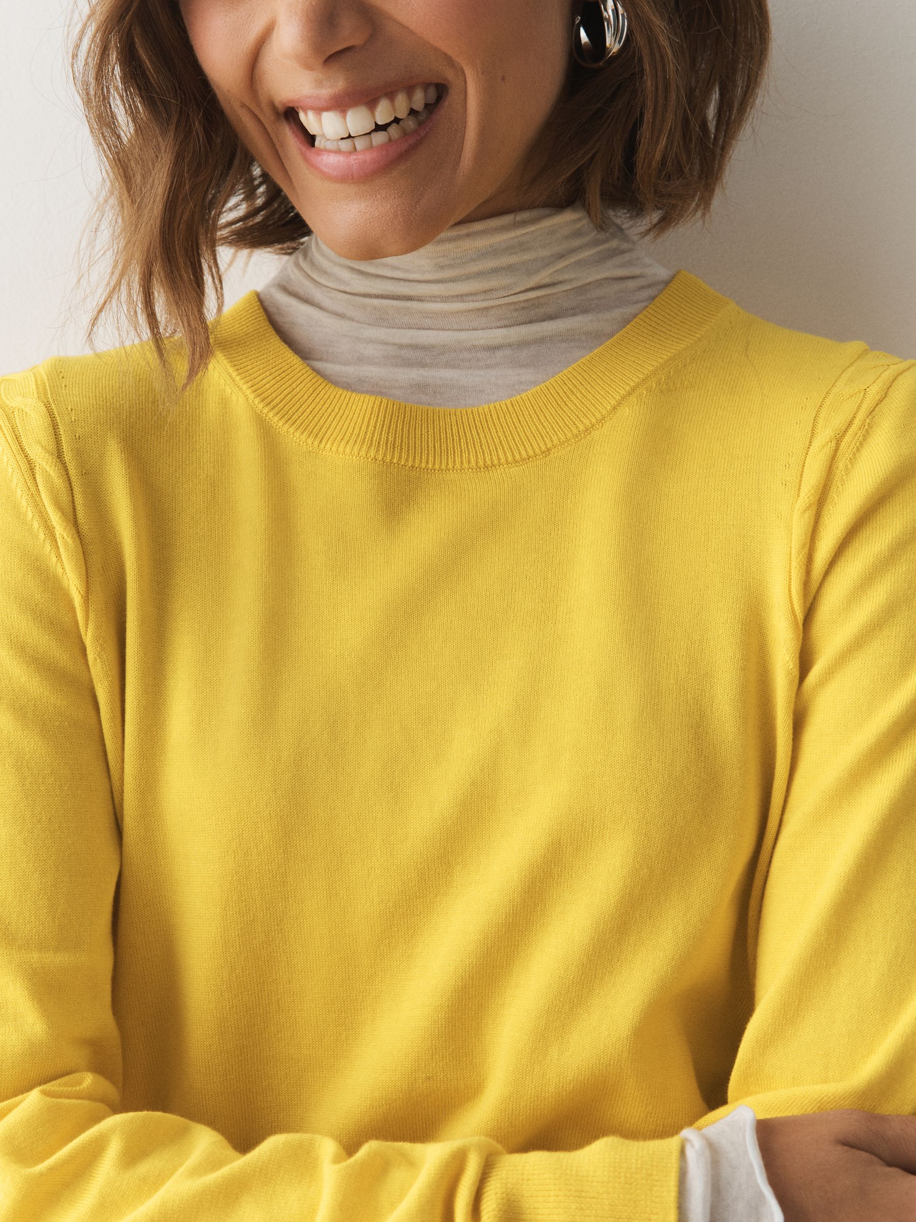 Cotton Rich Soft Touch Long Sleeve Crew Neck Jumper - Yellow - Regular - SIP Worn