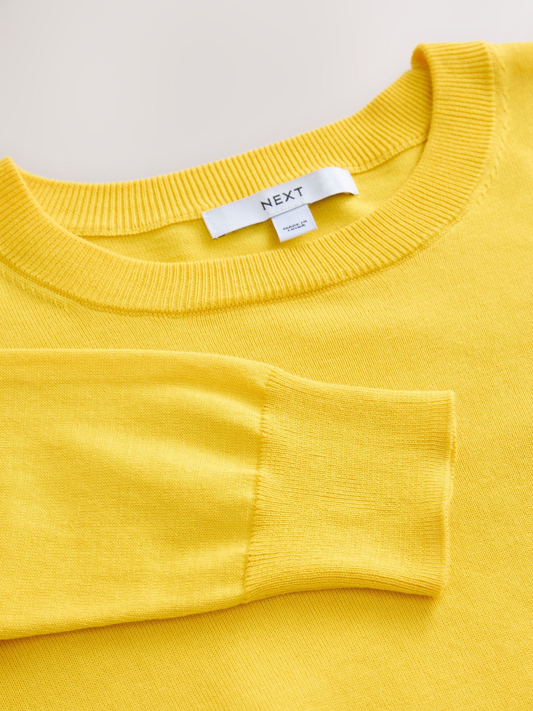 Cotton Rich Soft Touch Long Sleeve Crew Neck Jumper - Yellow - Regular - SIP Still Life
